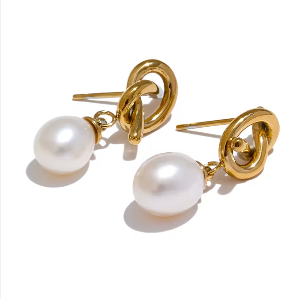 Natural Freshwater Pearl Knot Drop Earrings