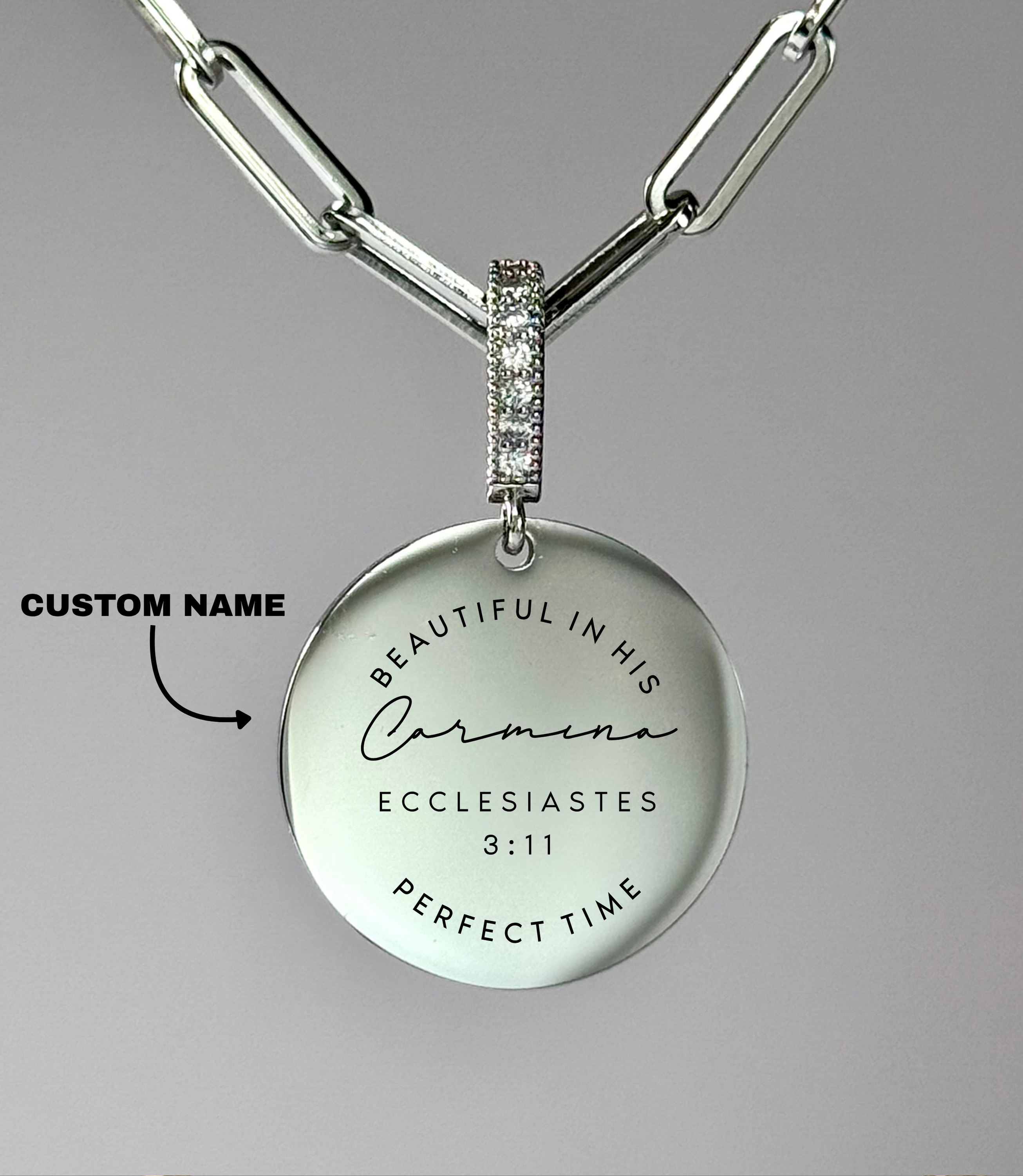 "BEAUTIFUL IN HIS PERFECT TIME" Custom Name Necklace | Ecclesiastes 3:11