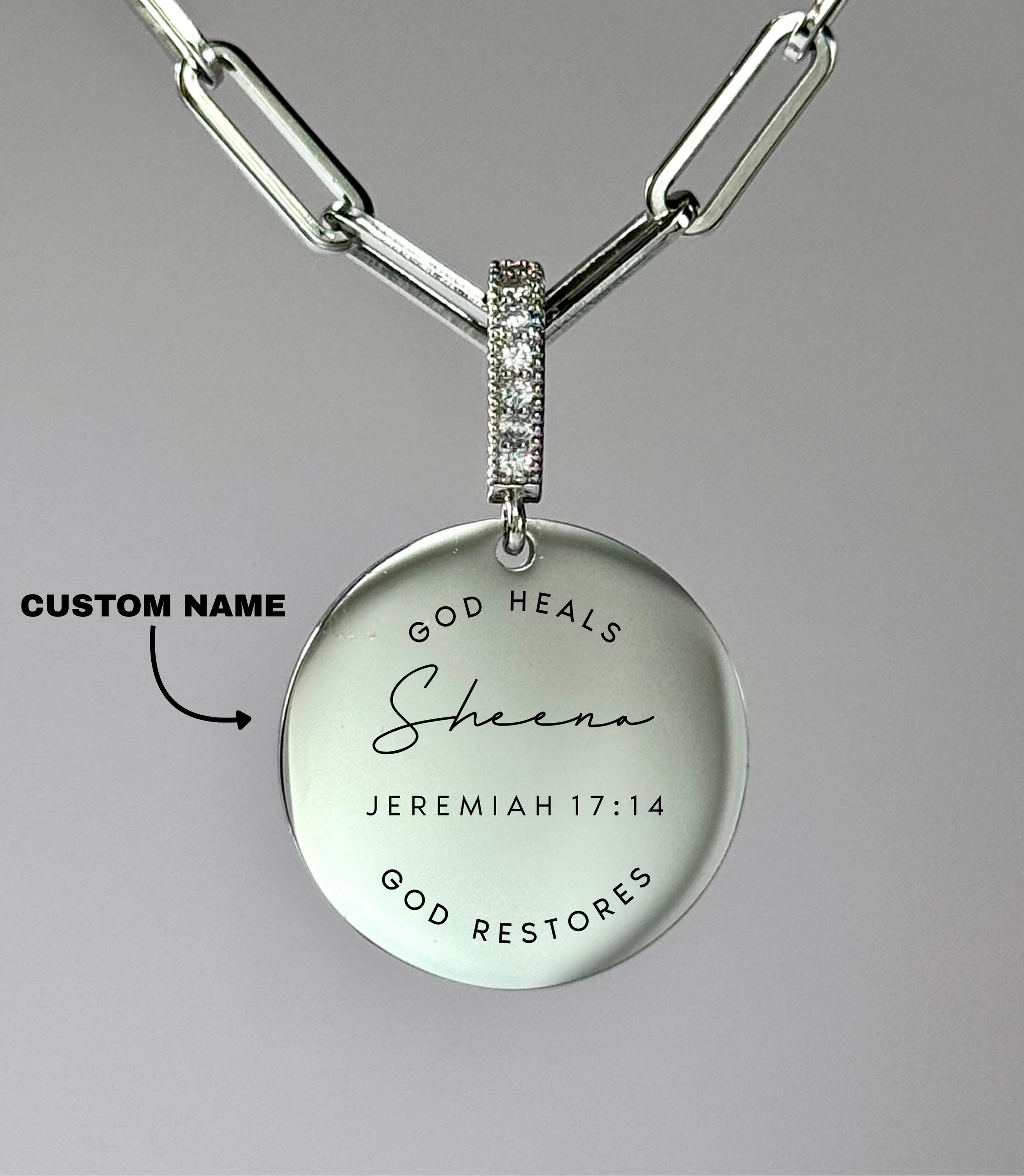 "GOD HEALS, GOD RESTORES" Custom Name Necklace | Jeremiah 17:14
