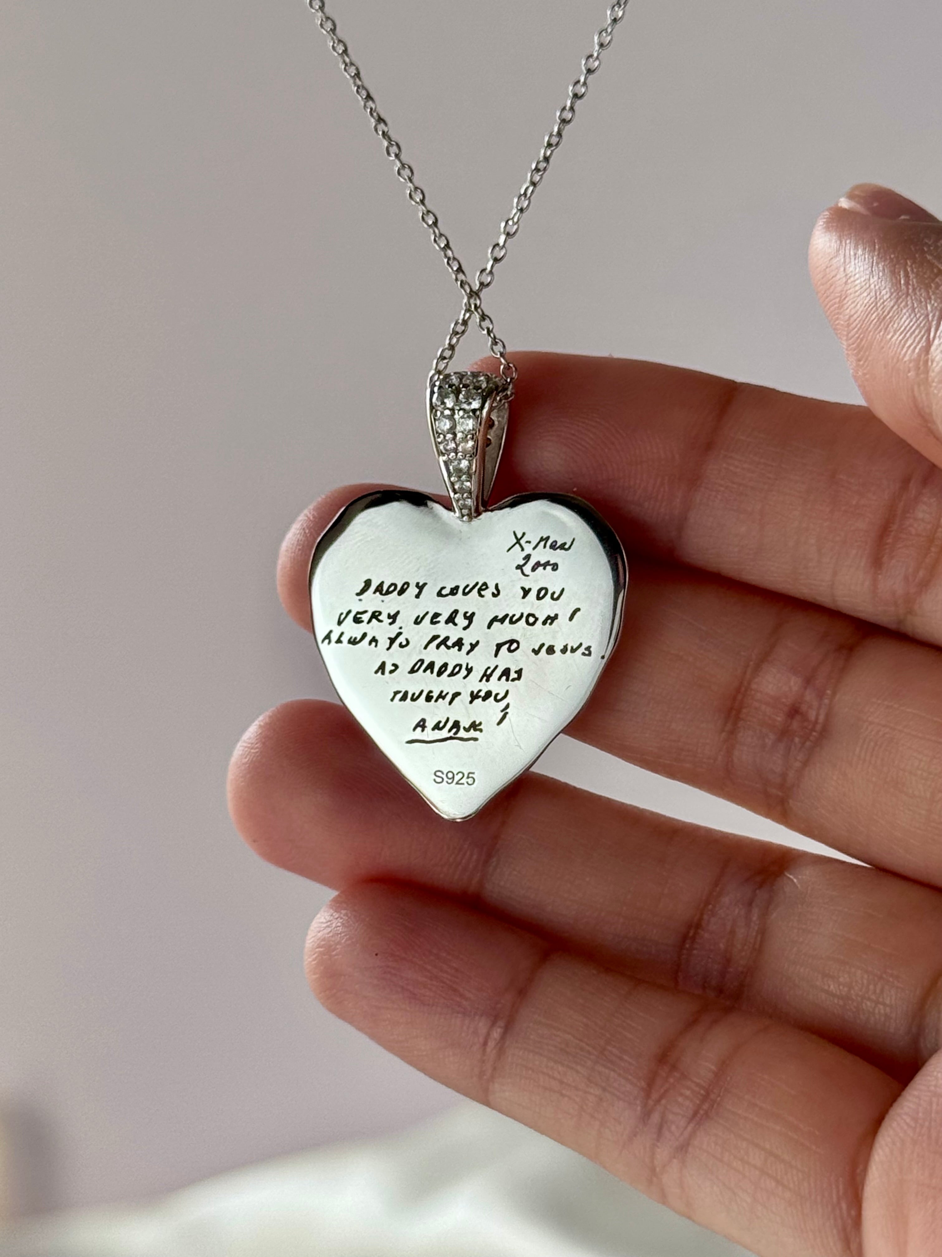 Custom Handwritten on Zircon Scalloped Heart Necklace | S925