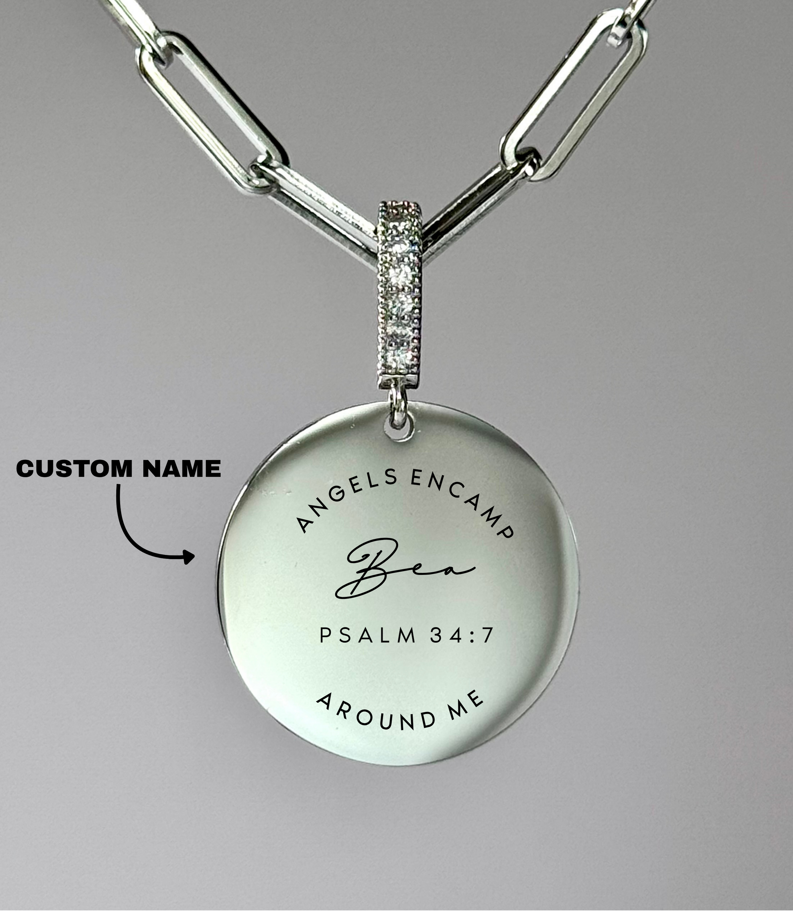"ANGELS ENCAMP AROUND ME" Custom Name Necklace | Psalm 34:7