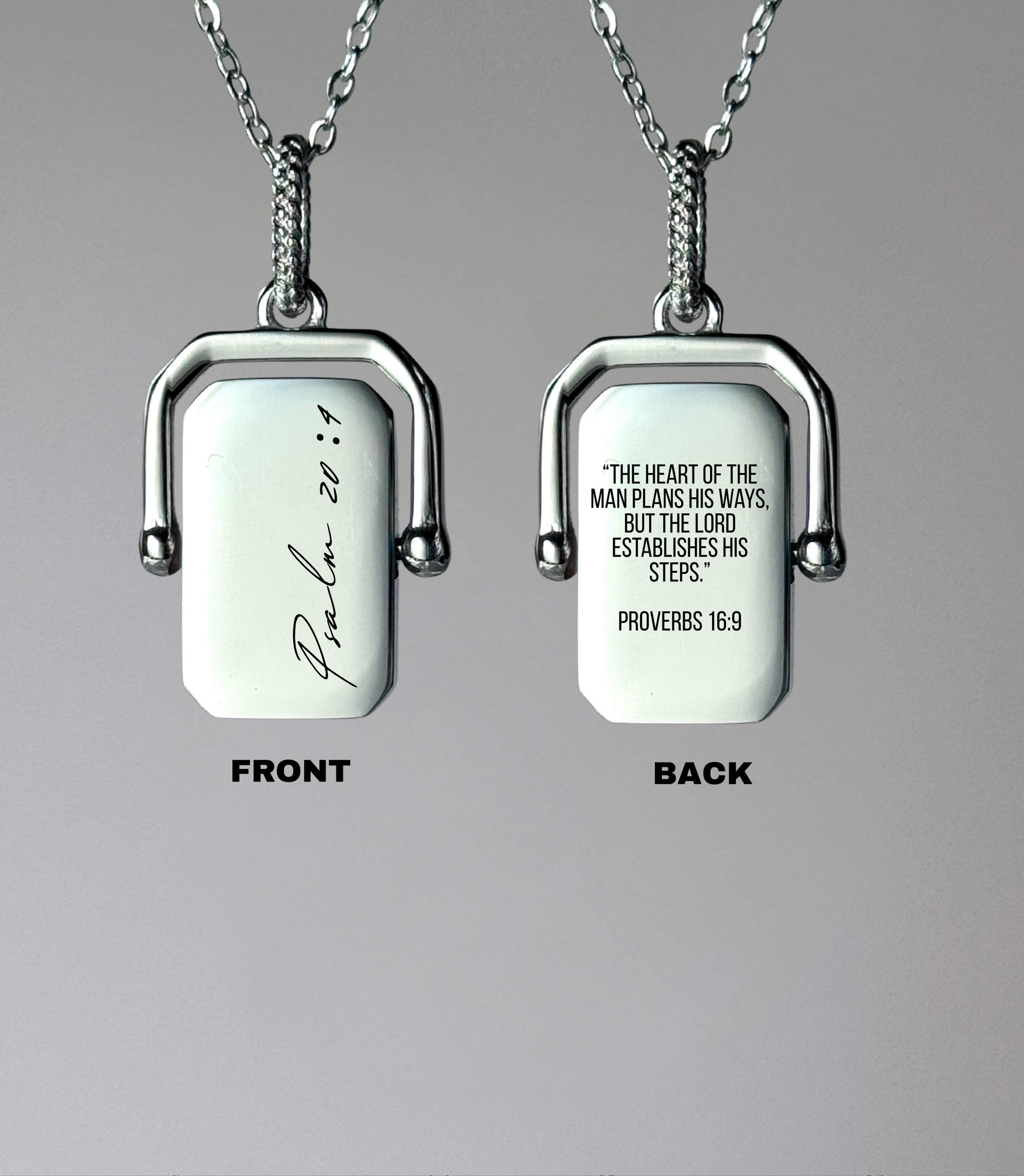 Psalm 20:4 Rotating Rectangle Pendant Necklace