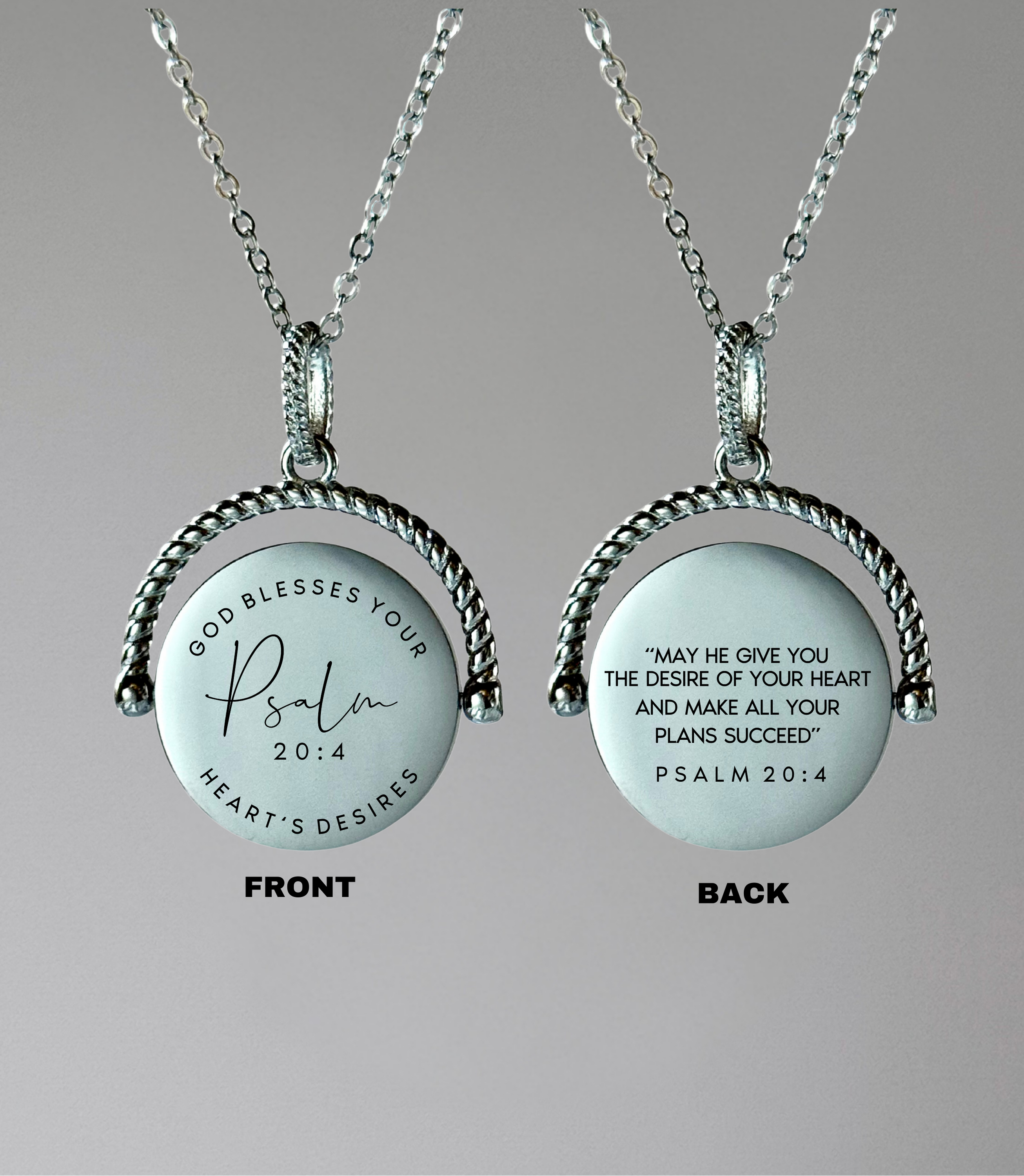 Psalm 20:4 Rotating Round Pendant Necklace