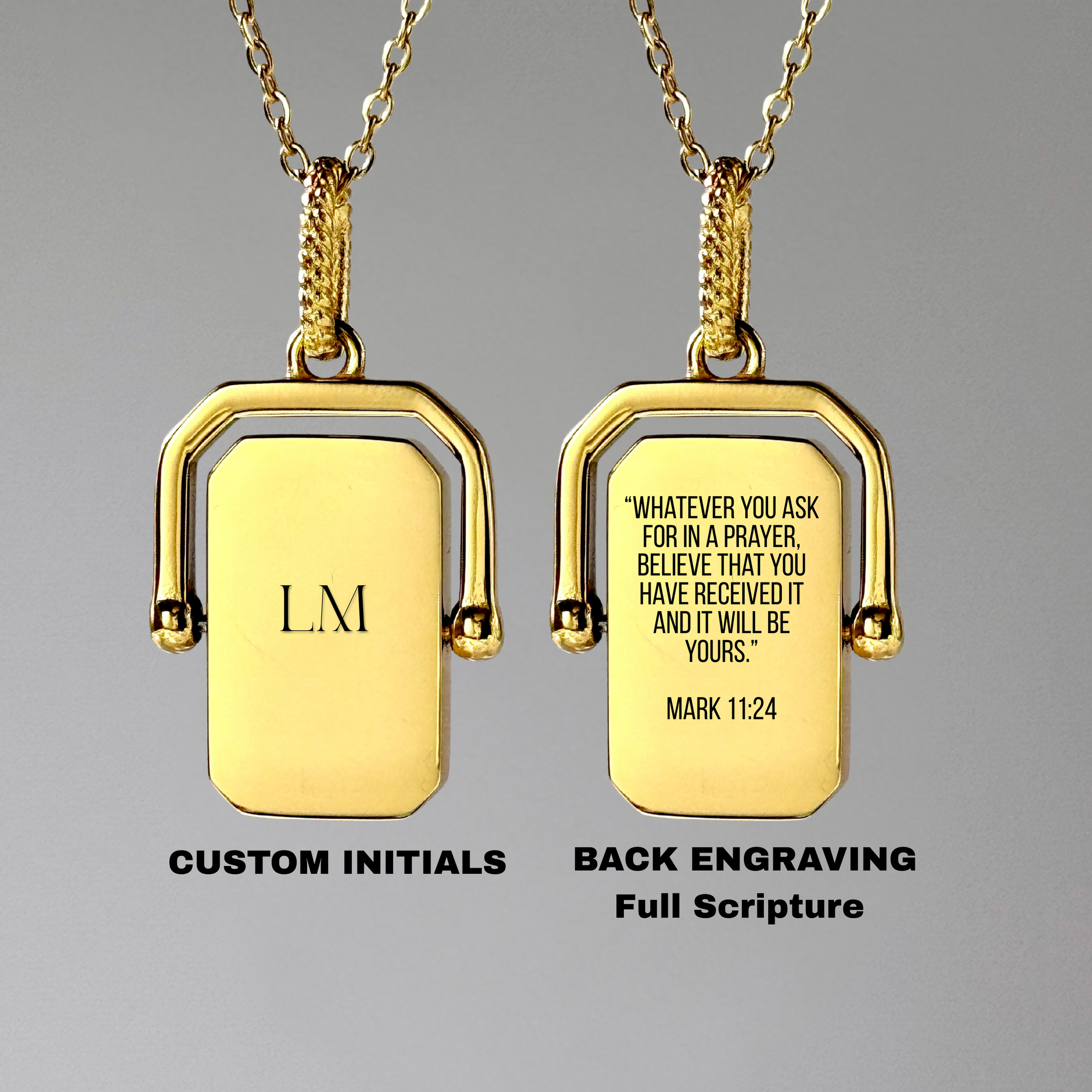 Personalized Rotating Scripture Rectangle Necklace