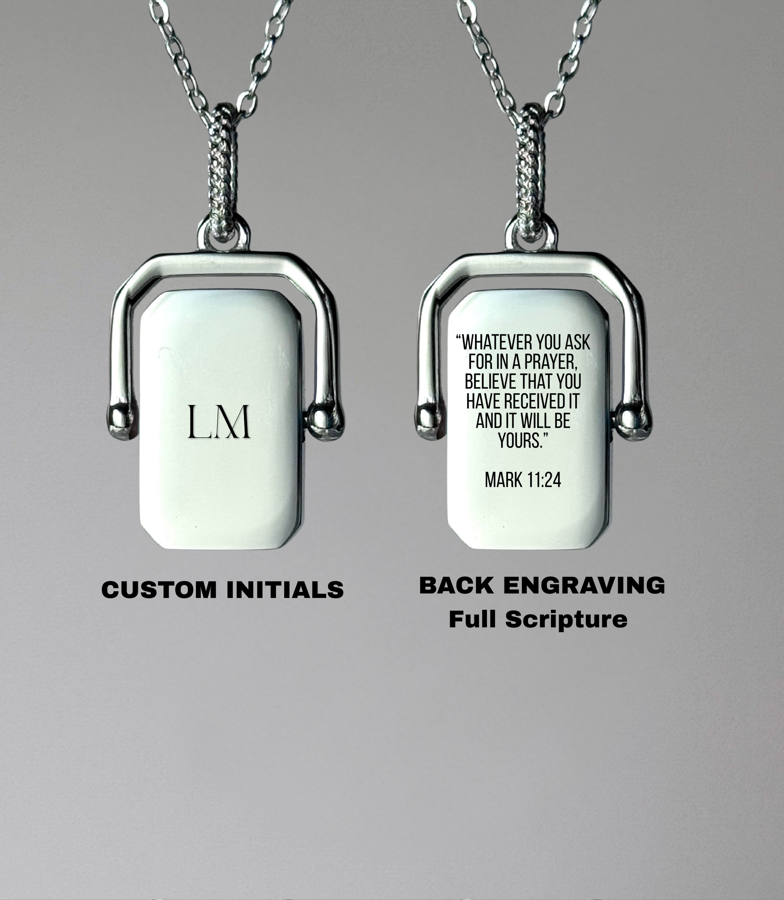 Personalized Rotating Scripture Rectangle Necklace