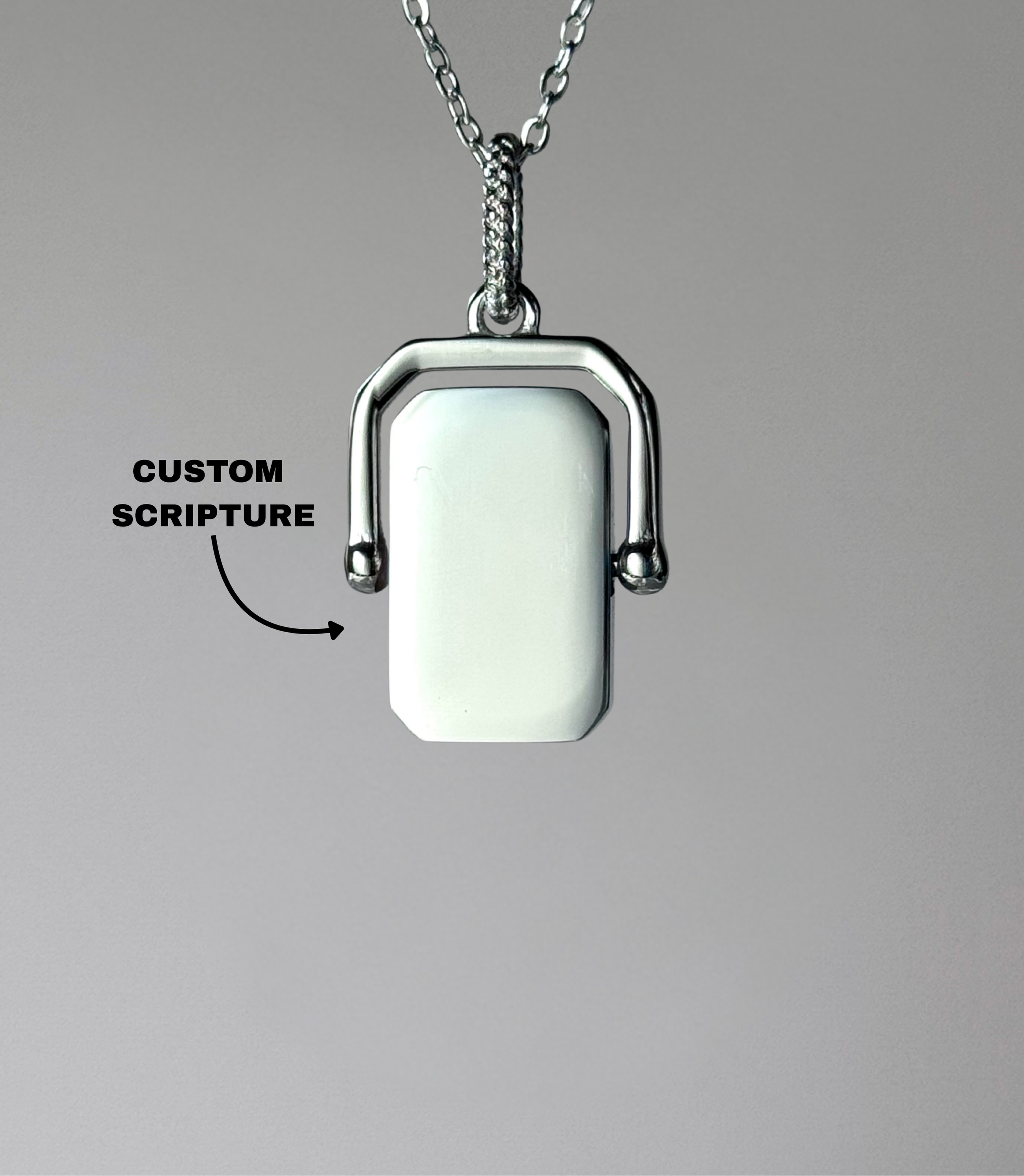 CUSTOM SCRIPTURE Rotating Rectangle Pendant Necklace
