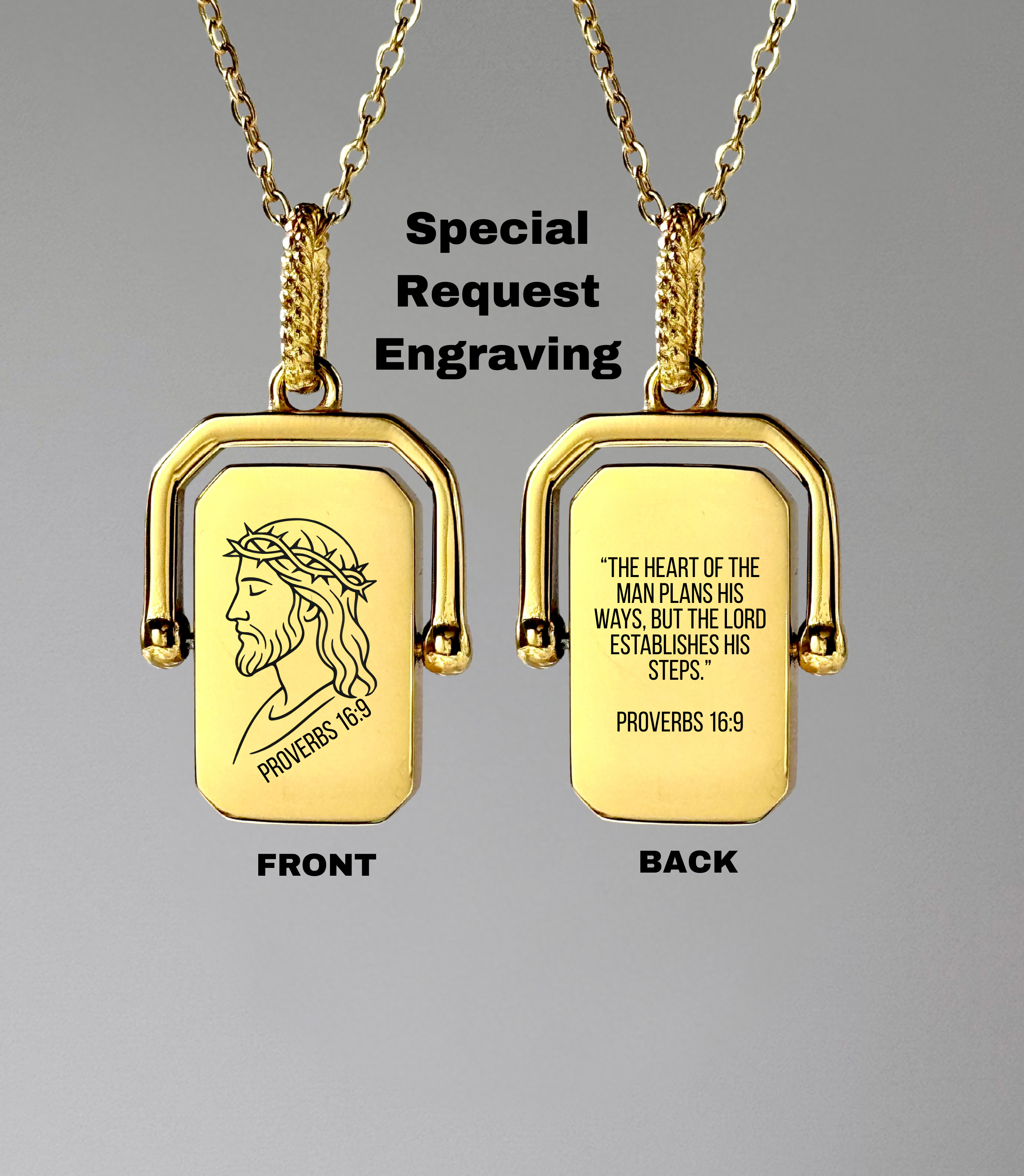 CUSTOM SCRIPTURE Rotating Rectangle Pendant Necklace