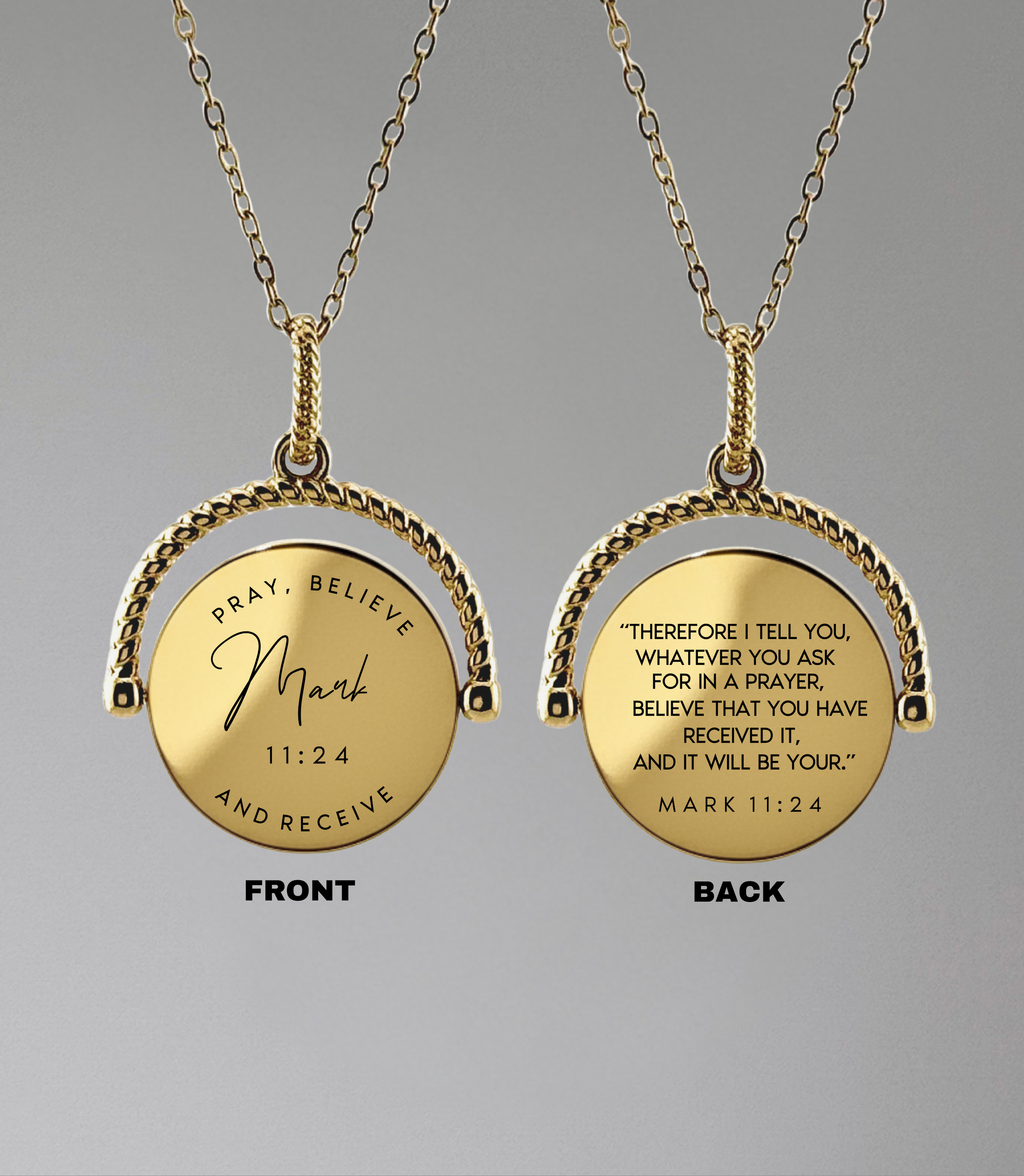 Mark 11:24 Rotating Round Pendant Necklace