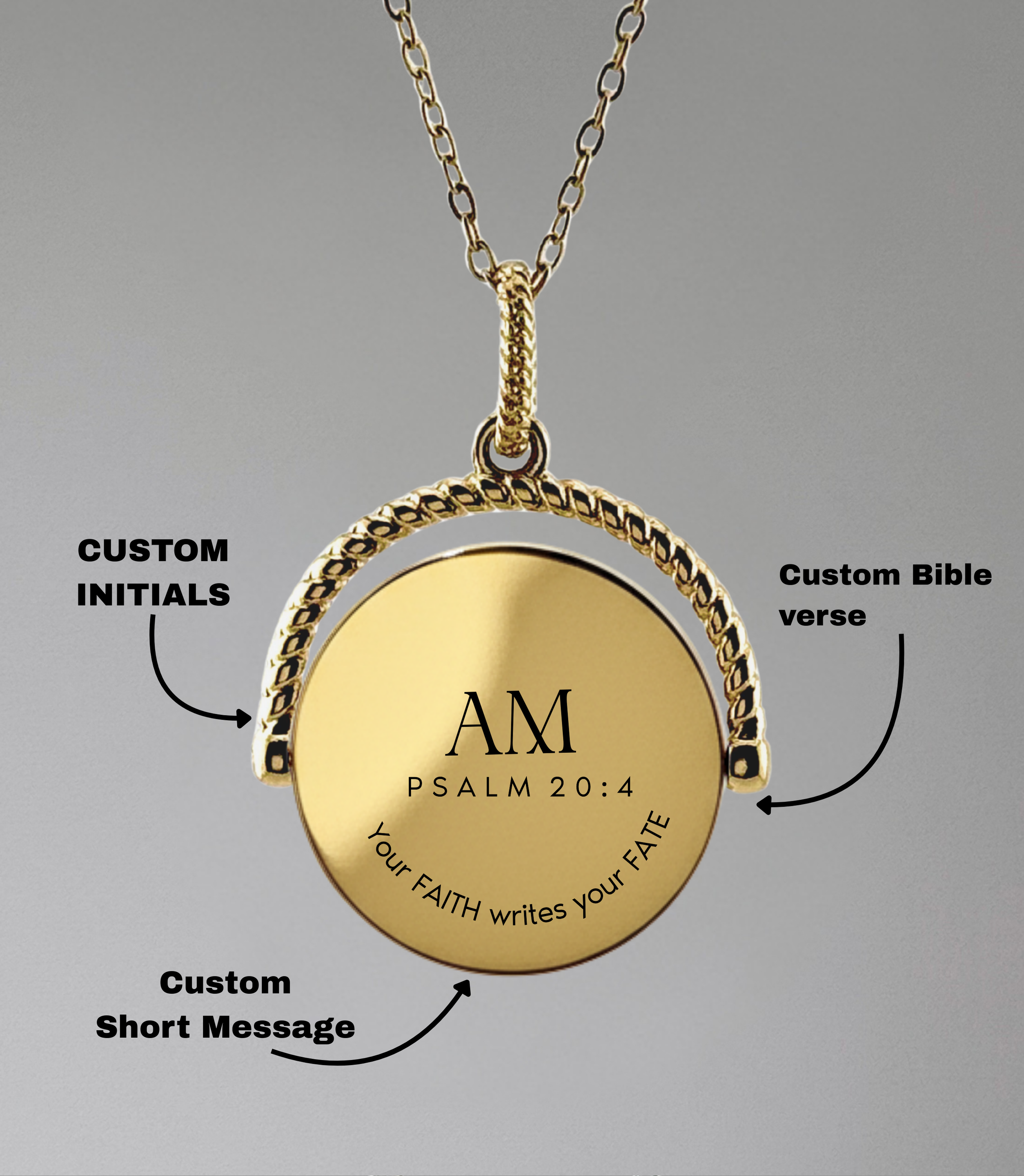 Personalized Rotating Scripture Round Necklace