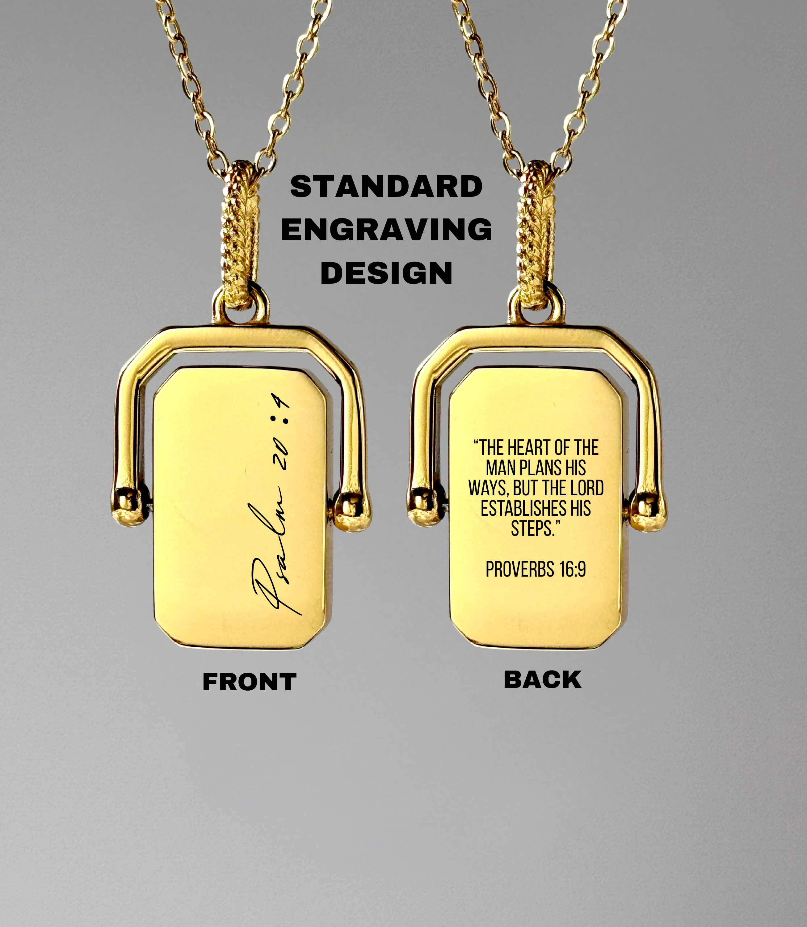 CUSTOM SCRIPTURE Rotating Rectangle Pendant Necklace