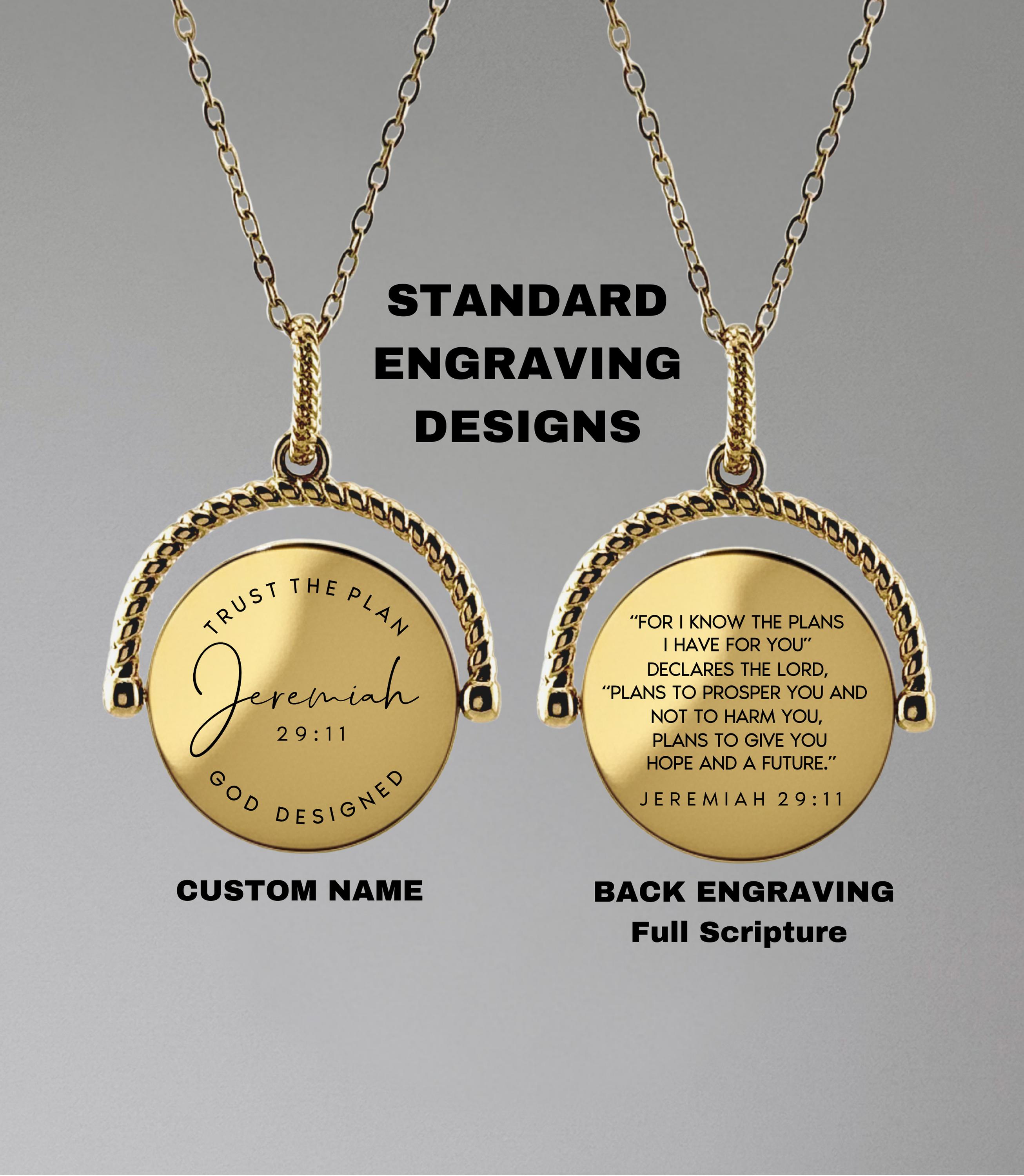 CUSTOM SCRIPTURE Rotating Round Pendant Necklace