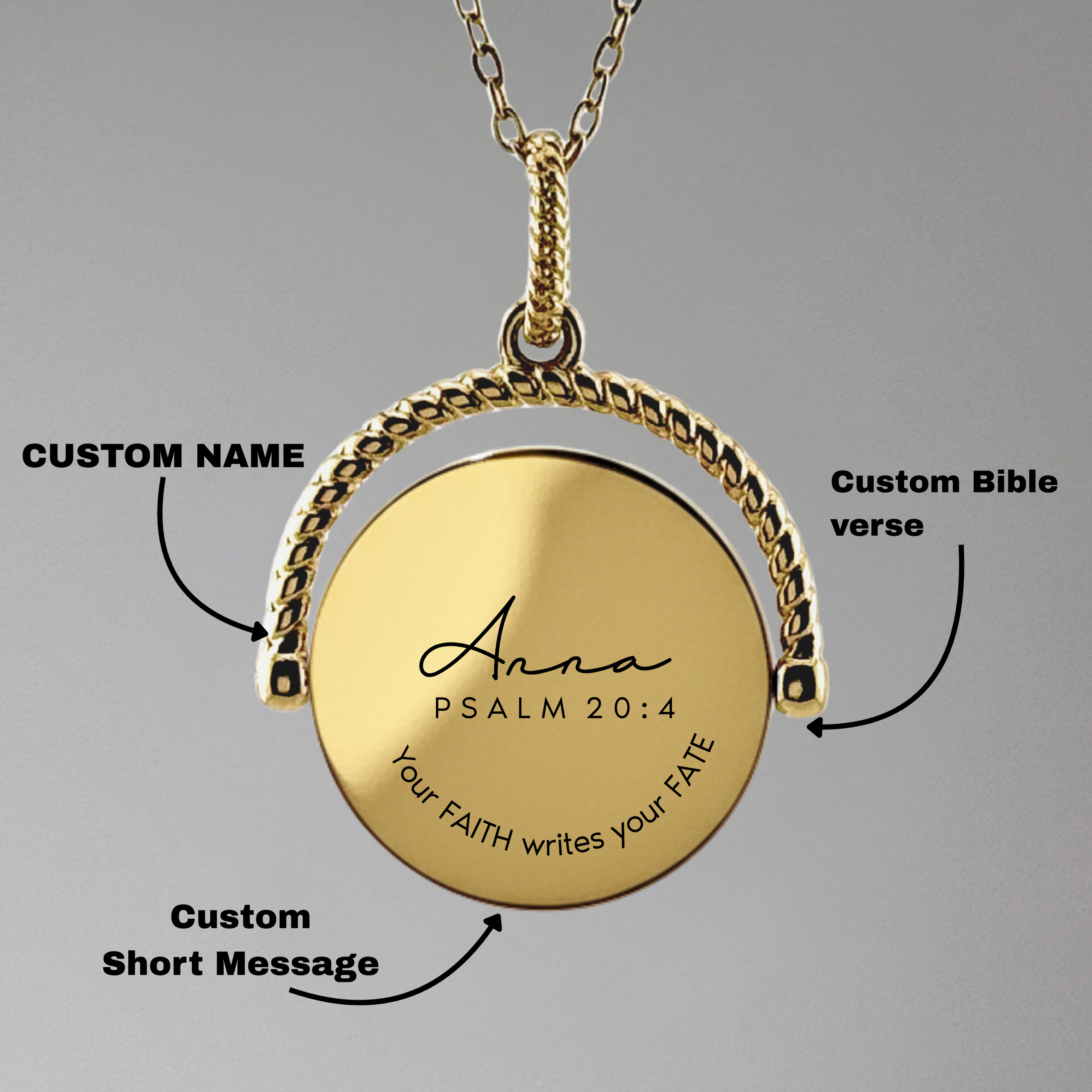 Personalized Rotating Scripture Round Necklace