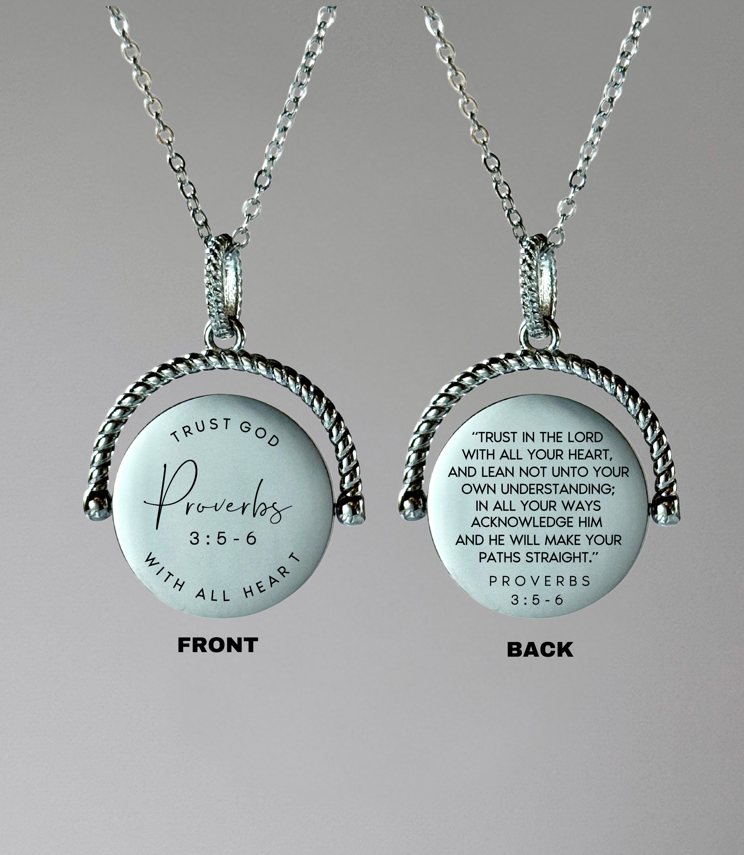 Proverbs 3:5-6 Rotating Round Pendant Necklace