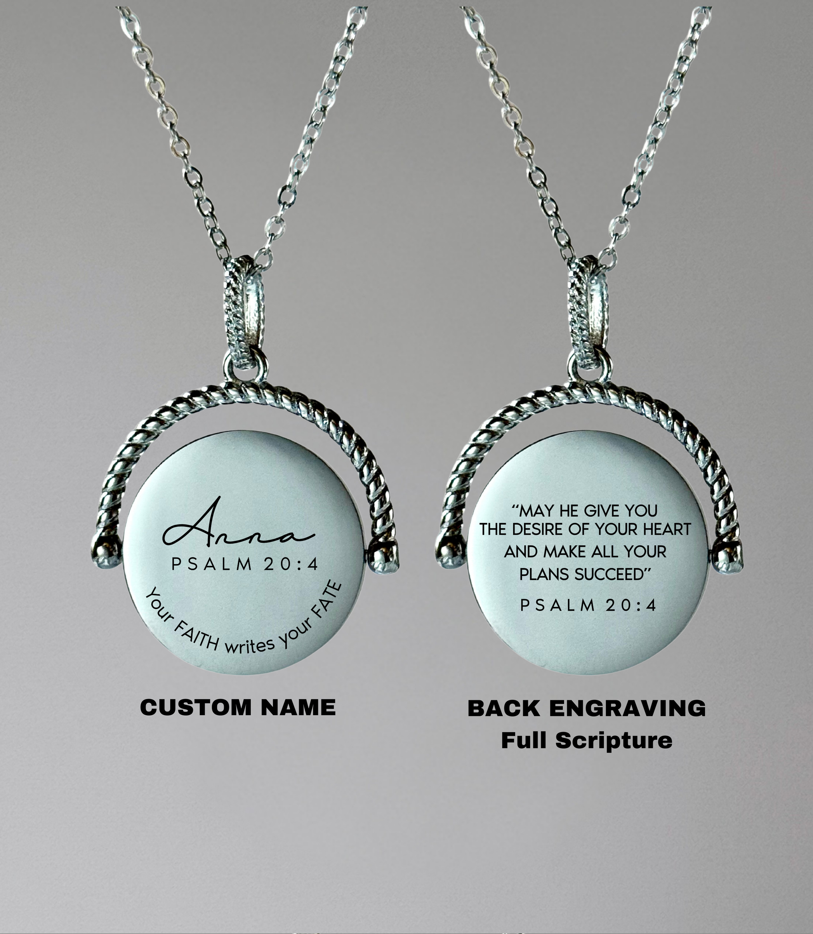 Personalized Rotating Scripture Round Necklace