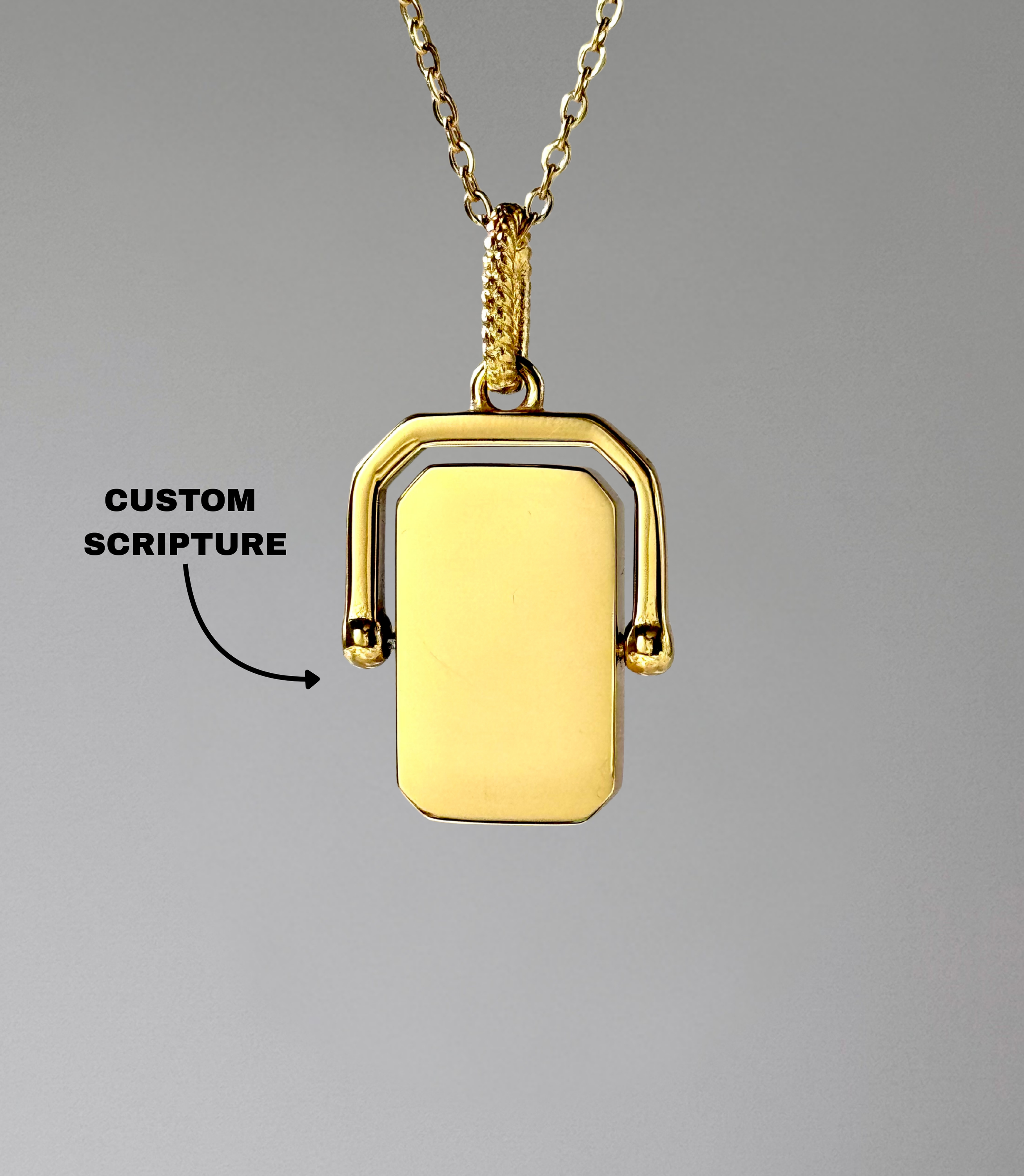 CUSTOM SCRIPTURE Rotating Rectangle Pendant Necklace
