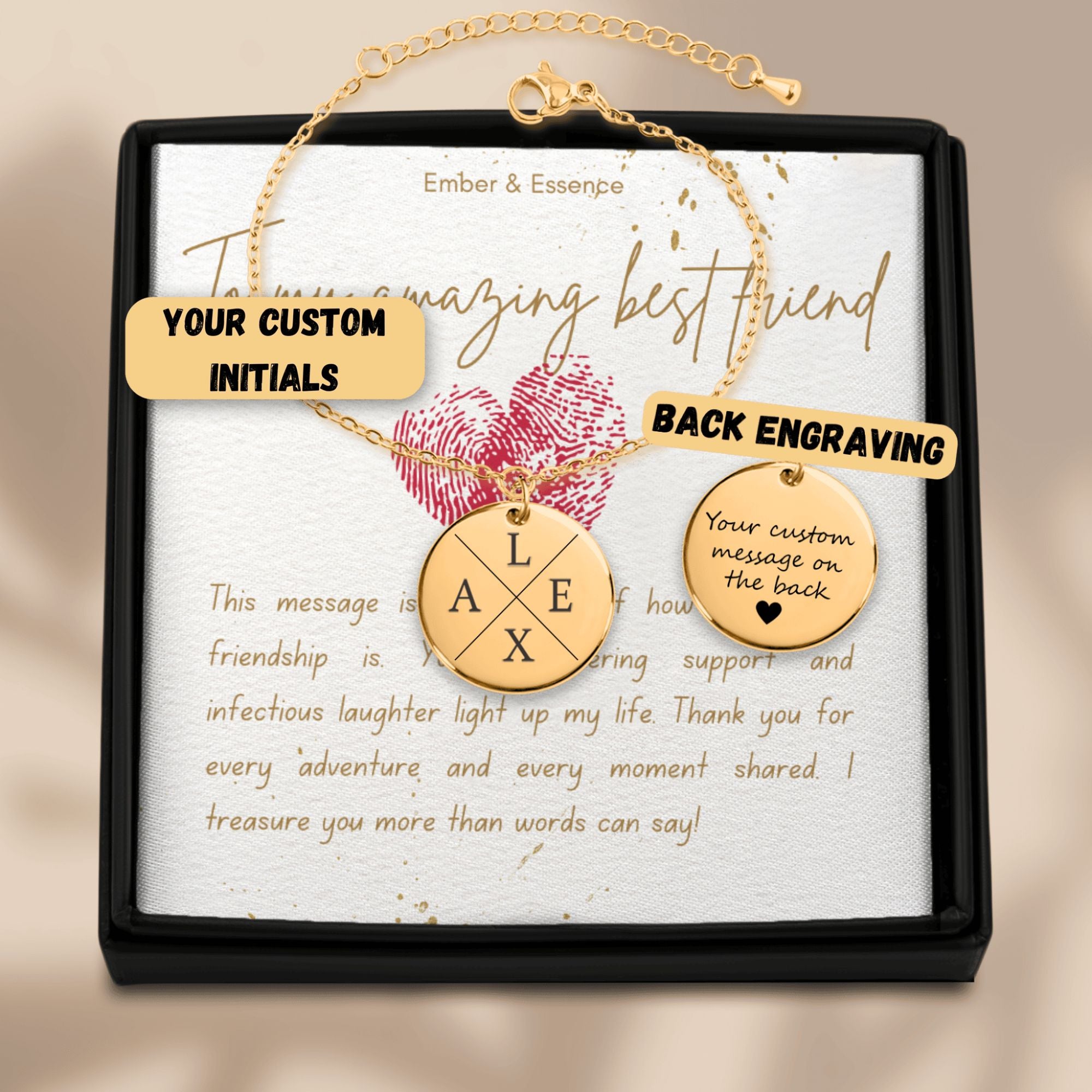 BEST FRIEND BRACELET: Initials with Custom Message Design