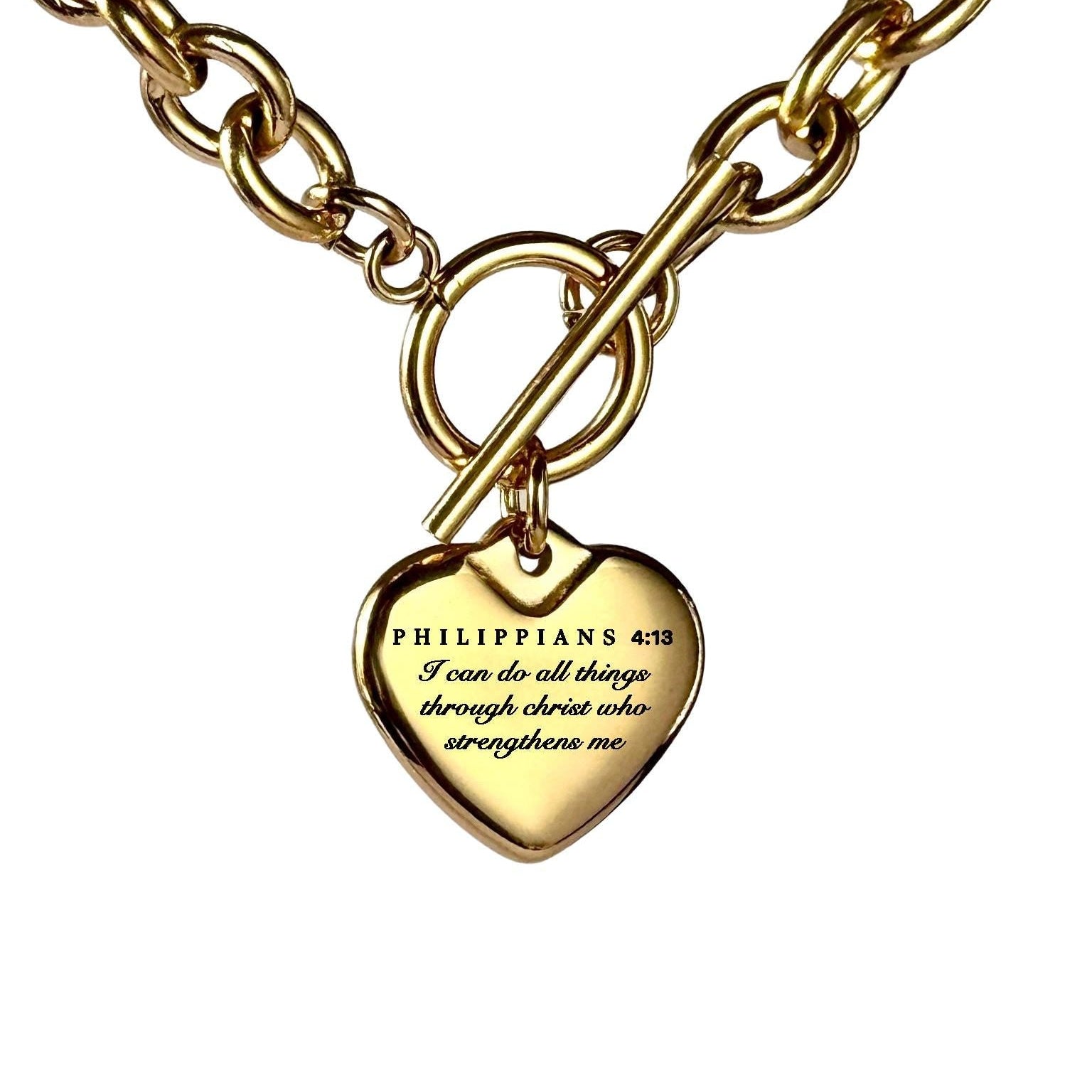 Philippians 4:13 Personalized Bible Verse Heart Necklace or Bracelet