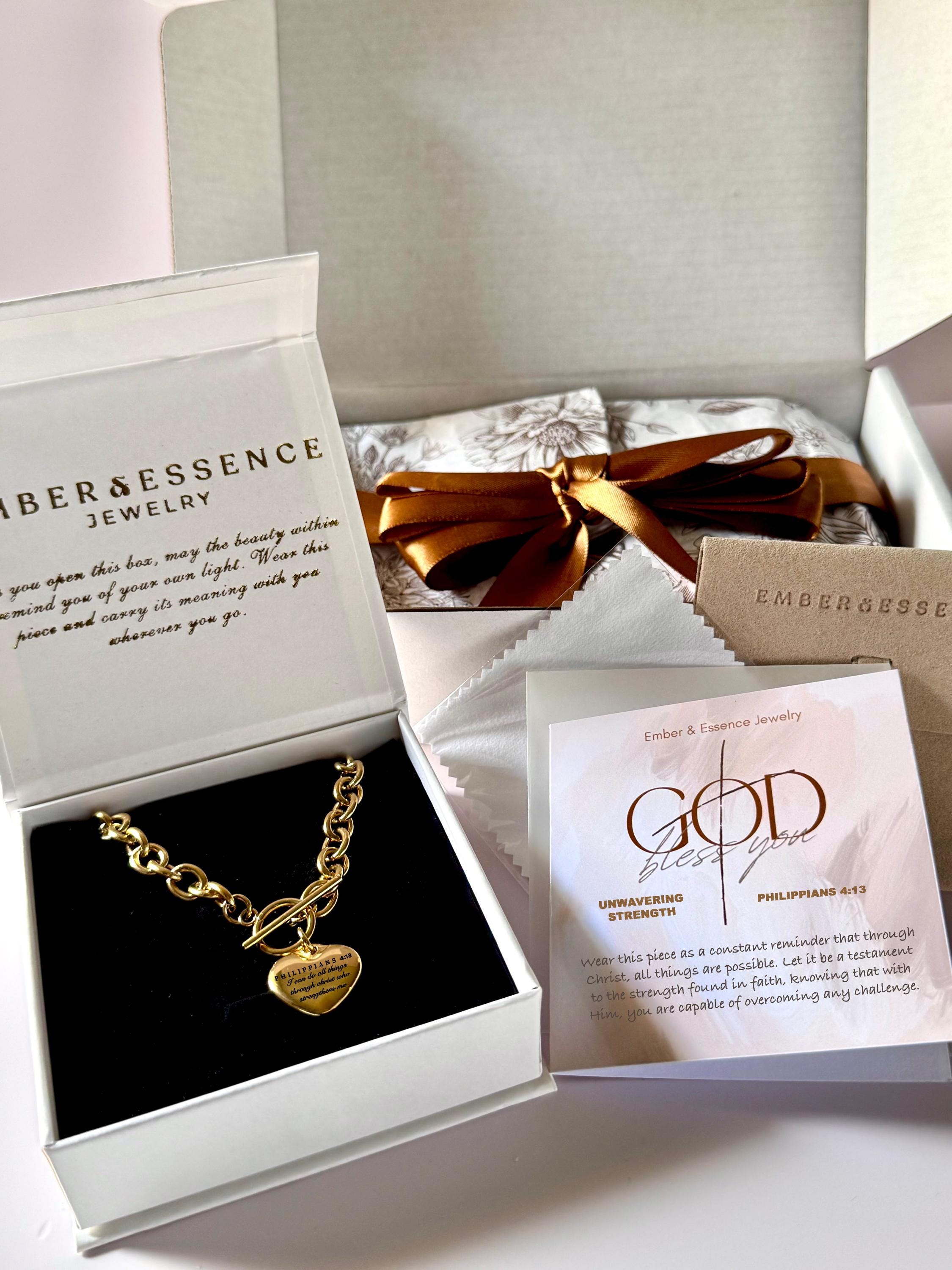 Philippians 4:13 Personalized Bible Verse Heart Necklace or Bracelet