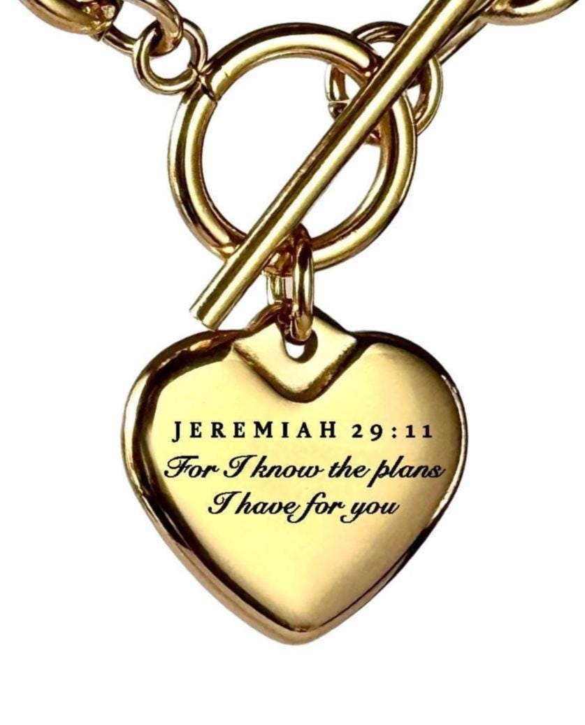 Jeremiah 29:11 Personalized Bible Verse Heart Necklace or Bracelet