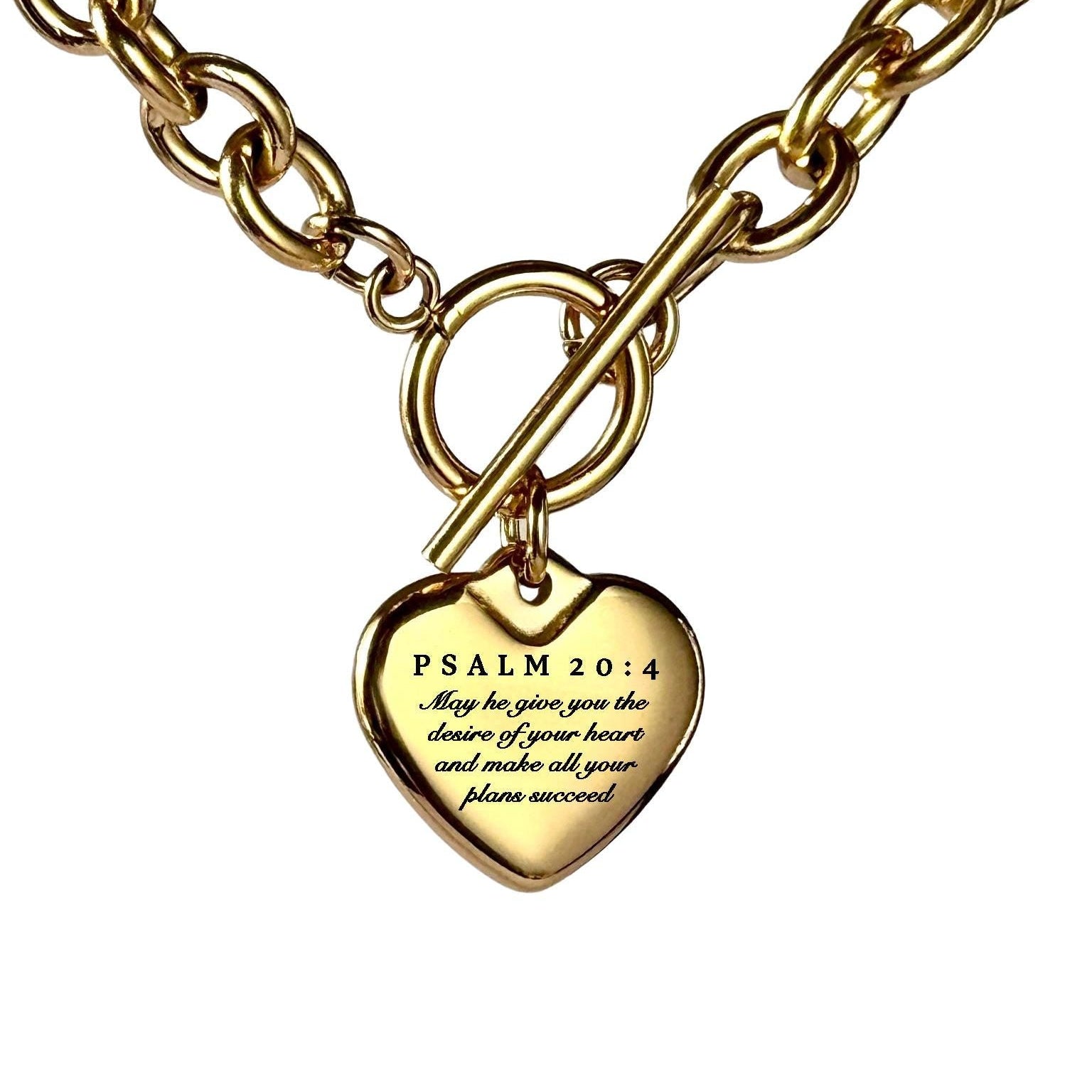 Psalm 20:4 Personalized Bible Verse Heart Necklace or Bracelet