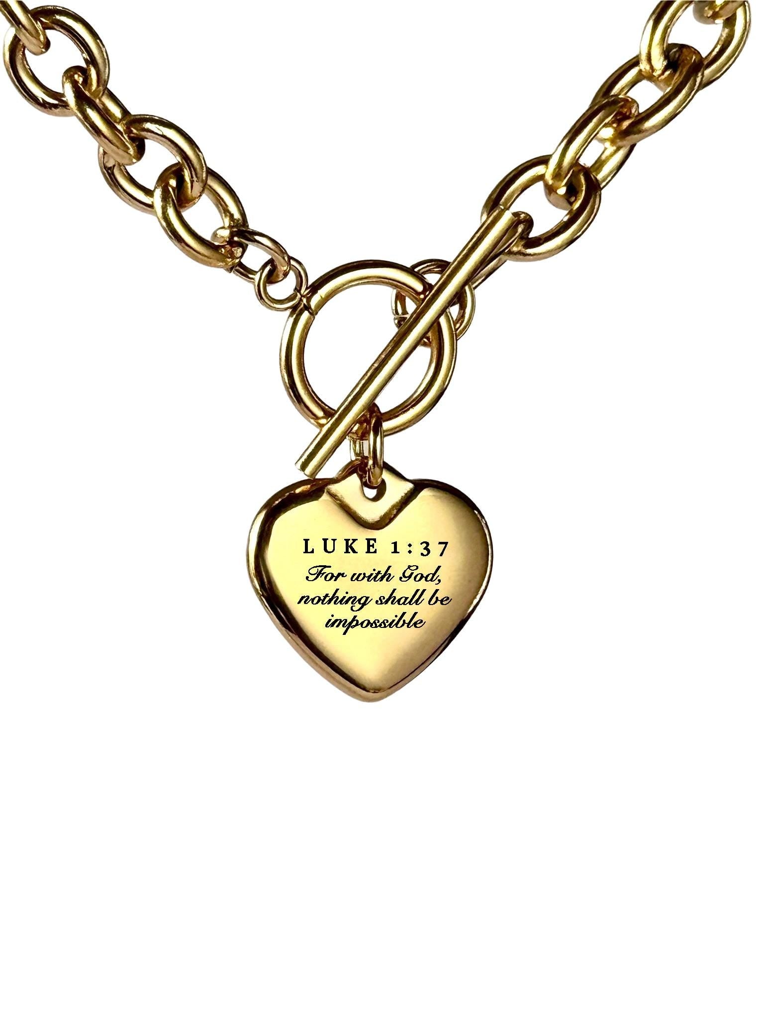 Luke 1:37 Personalized Bible Verse Heart Necklace or Bracelet