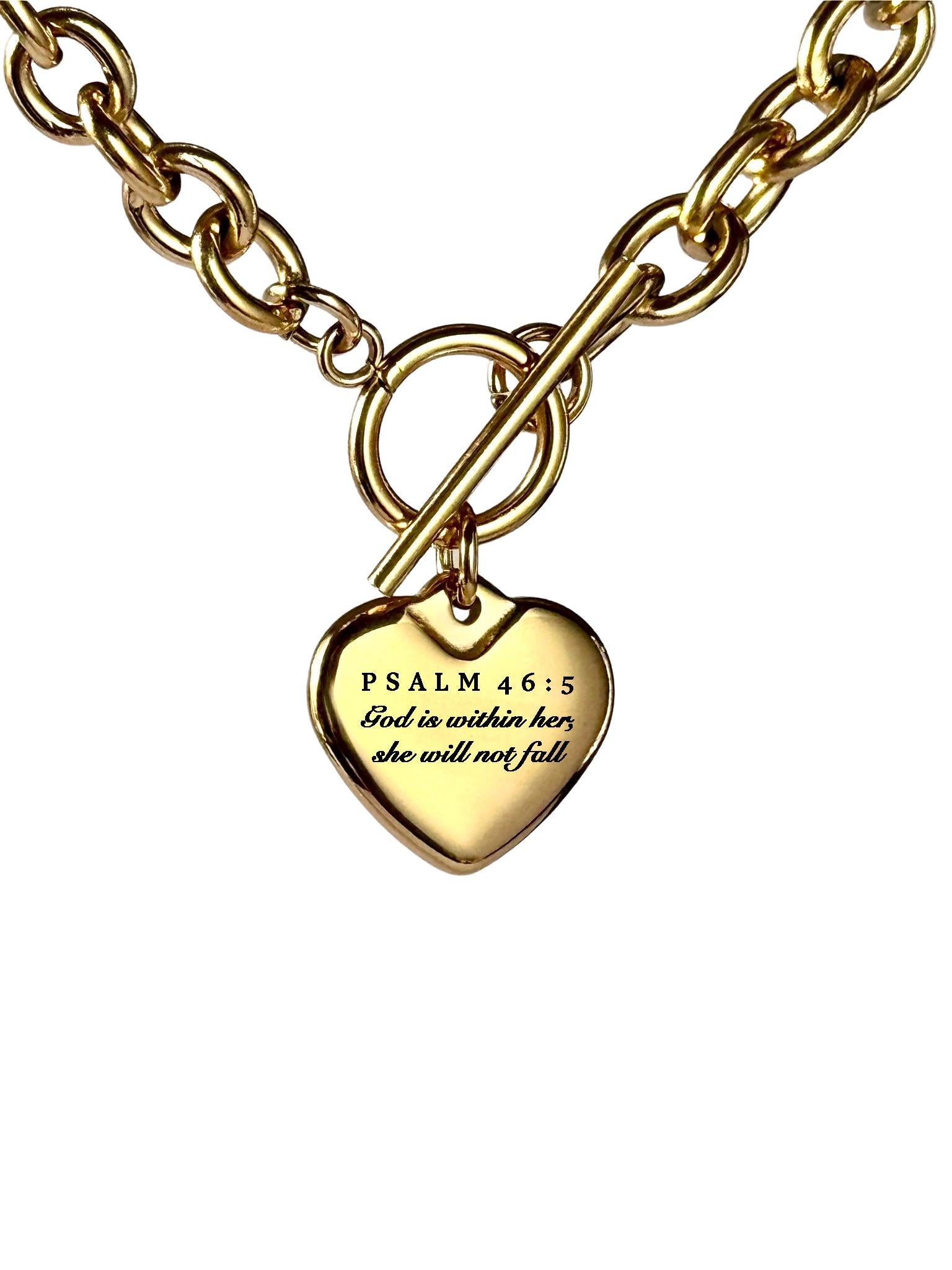Psalm 46:5 Personalized Bible Verse Heart Necklace or Bracelet