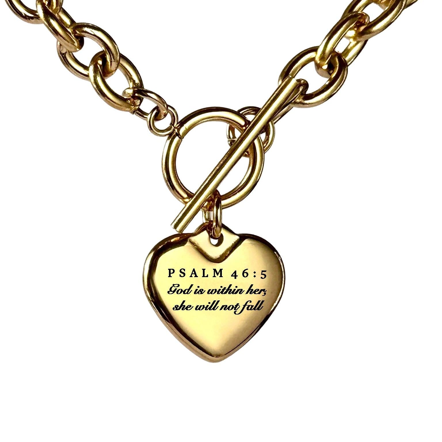 Psalm 46:5 Personalized Bible Verse Heart Necklace or Bracelet