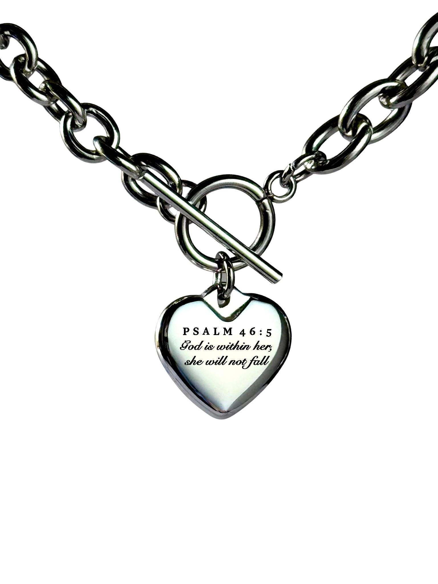 Psalm 46:5 Personalized Bible Verse Heart Necklace or Bracelet