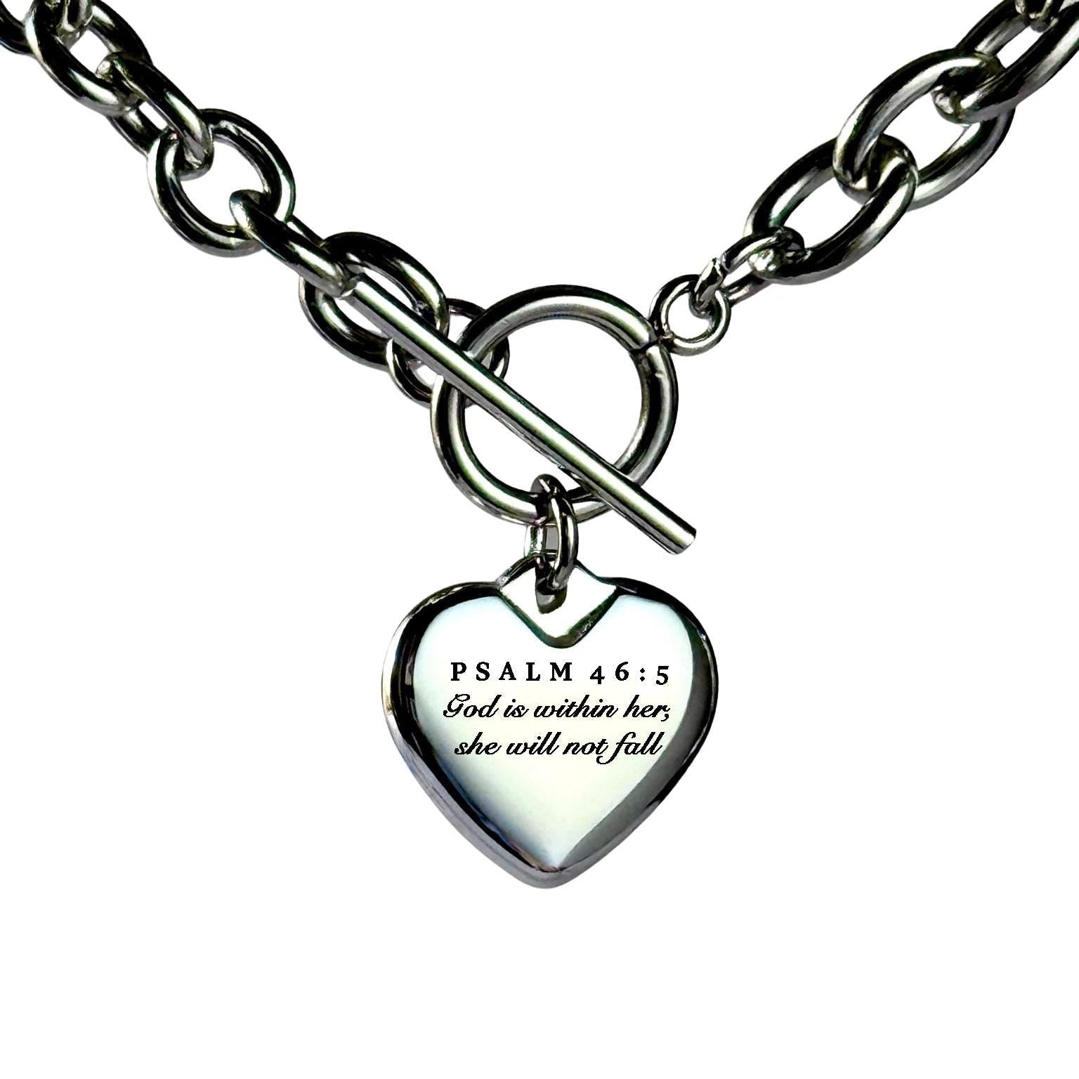 Psalm 46:5 Personalized Bible Verse Heart Necklace or Bracelet