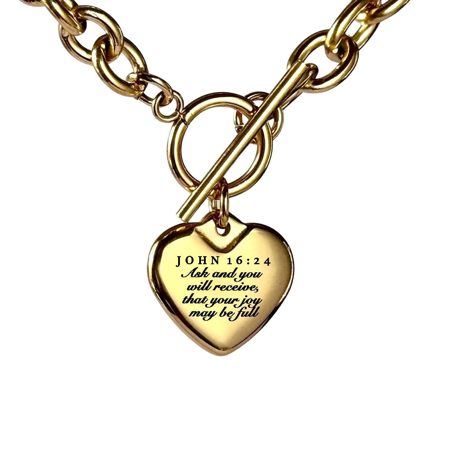 John 16:24 Personalized Bible Verse Heart Necklace or Bracelet