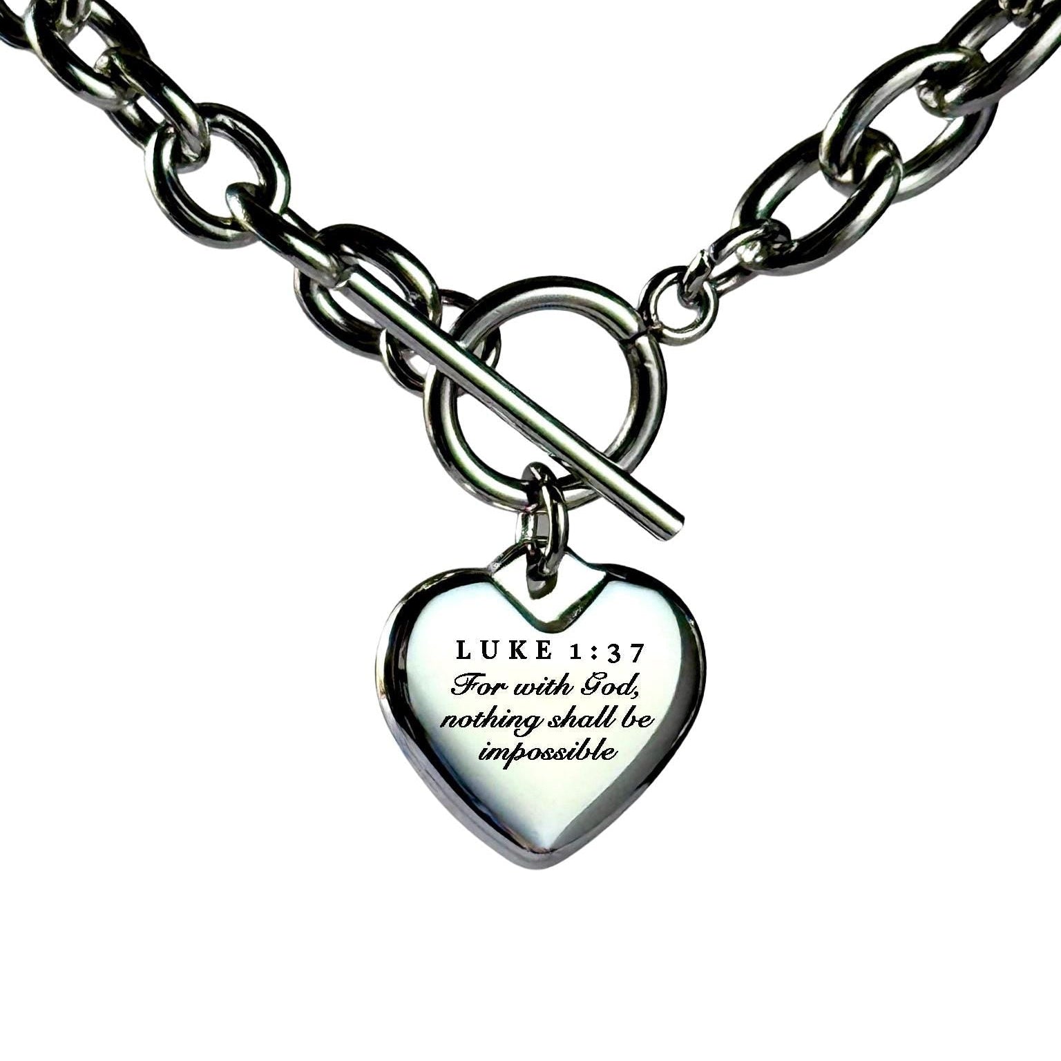 Luke 1:37 Heart Necklace or Bracelet