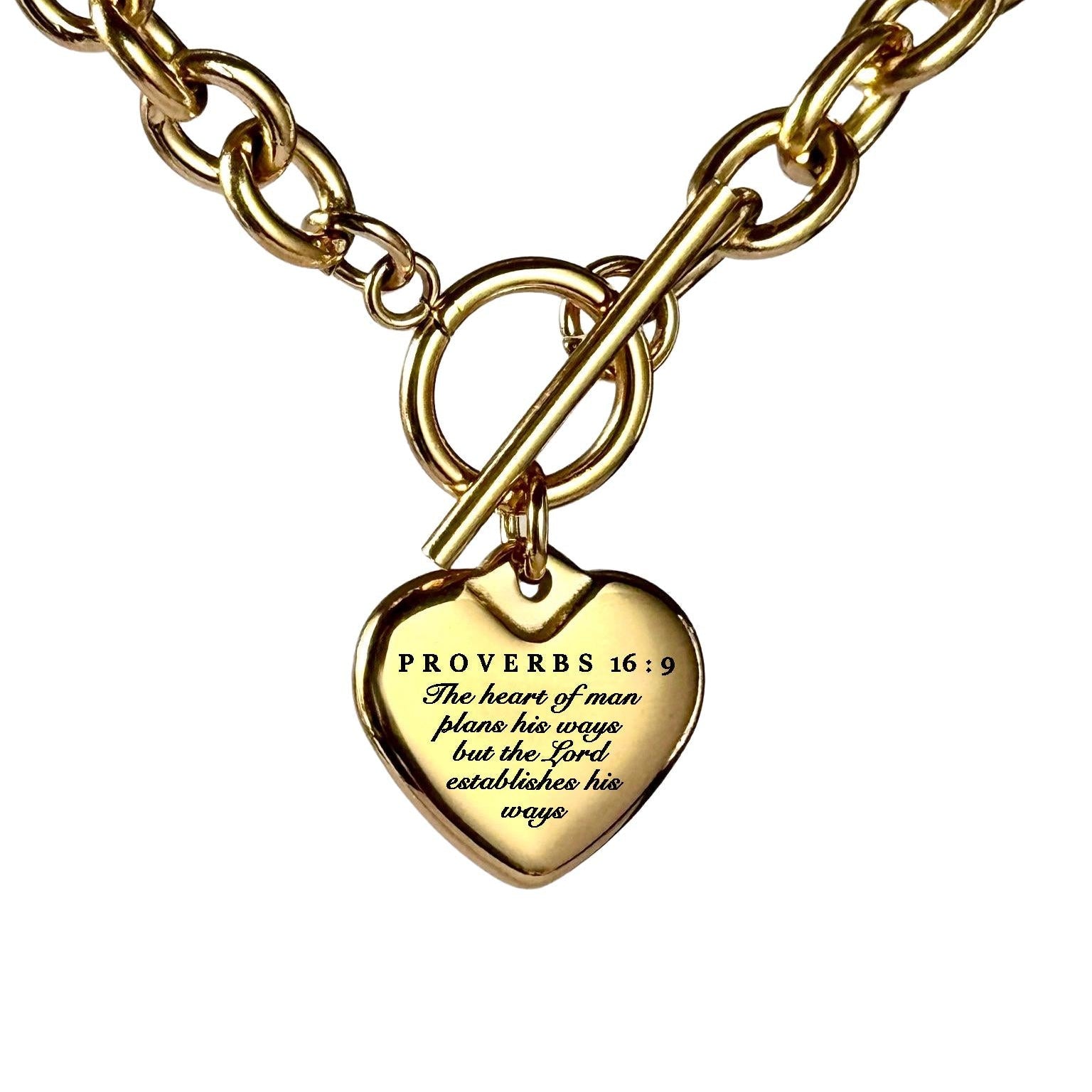Proverbs 16:9 Personalized Bible Verse Heart Necklace or Bracelet