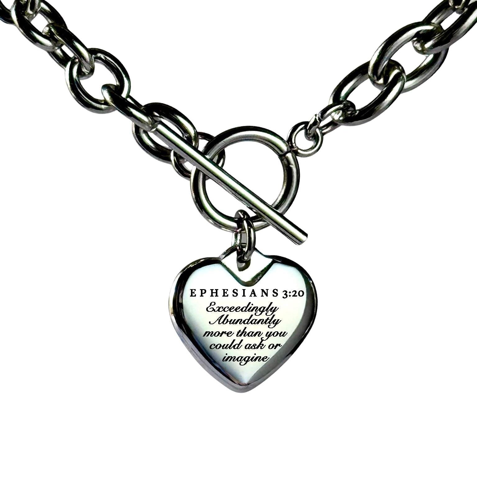 Ephesians 3:20 Personalized Bible Verse Heart Necklace or Bracelet