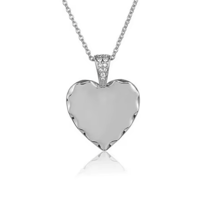 Custom Heartfelt Message on Elegant Zircon Scalloped Heart Necklace | S925