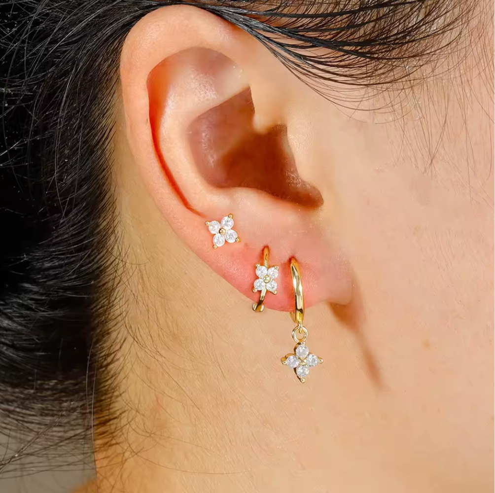 Zircon Four Leaf Clover Hoop Earrings | S925