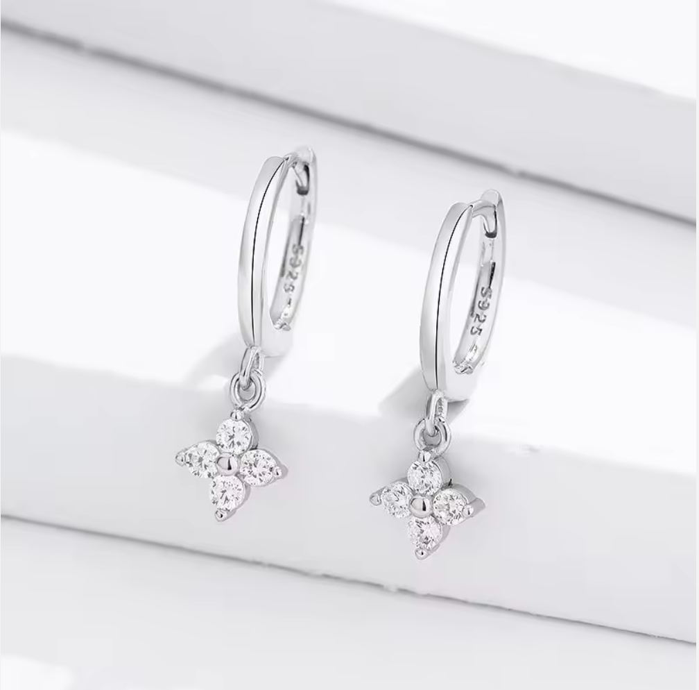 Zircon Four Leaf Clover Hoop Earrings | S925