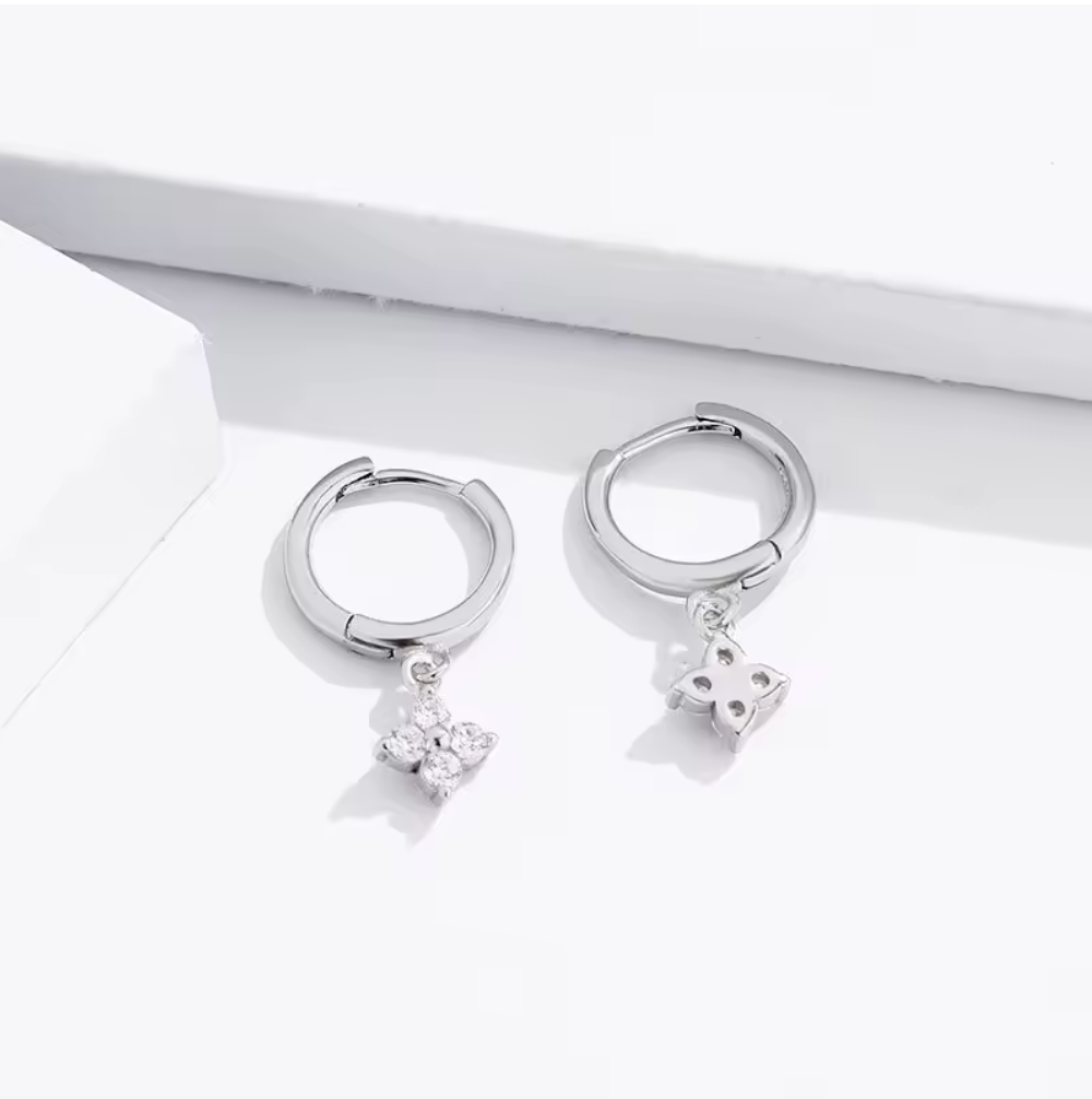 Zircon Four Leaf Clover Hoop Earrings | S925