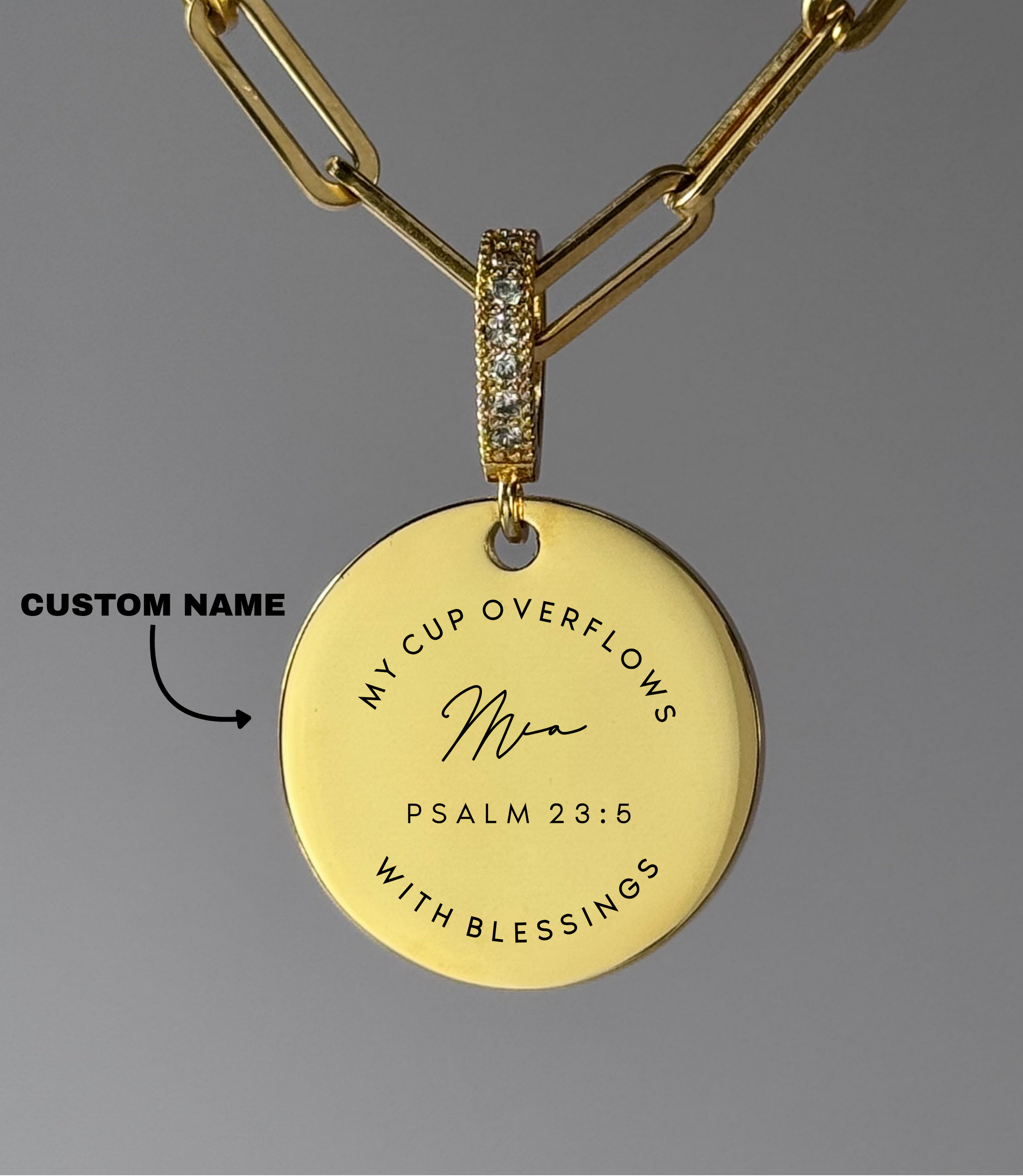 "MY CUP OVERFLOWS WITH BLESSINGS" Custom Name Necklace | Psalm 23:5