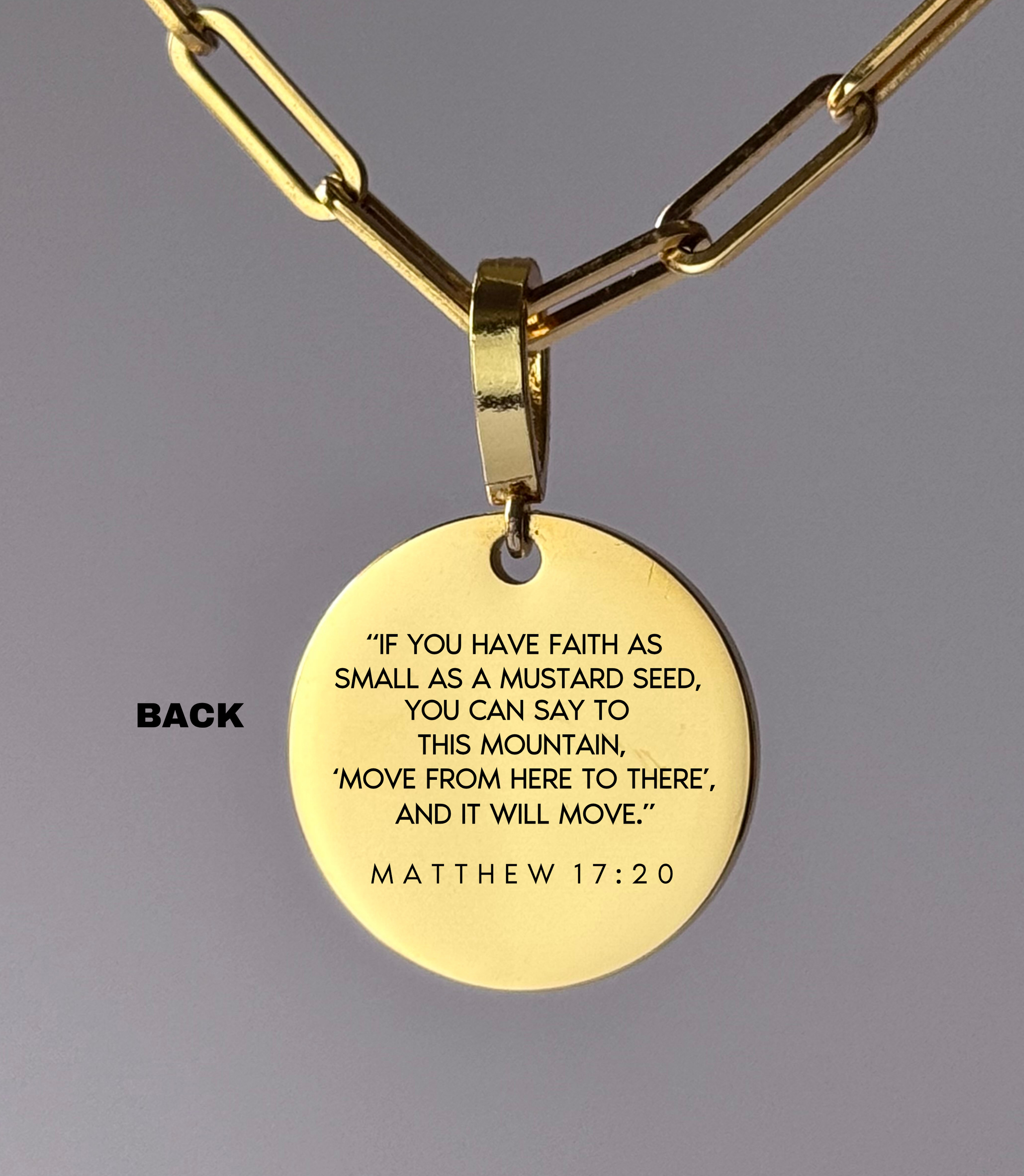 "FAITH MOVES MOUNTAINS" Custom Name Necklace | Matthew 17:20