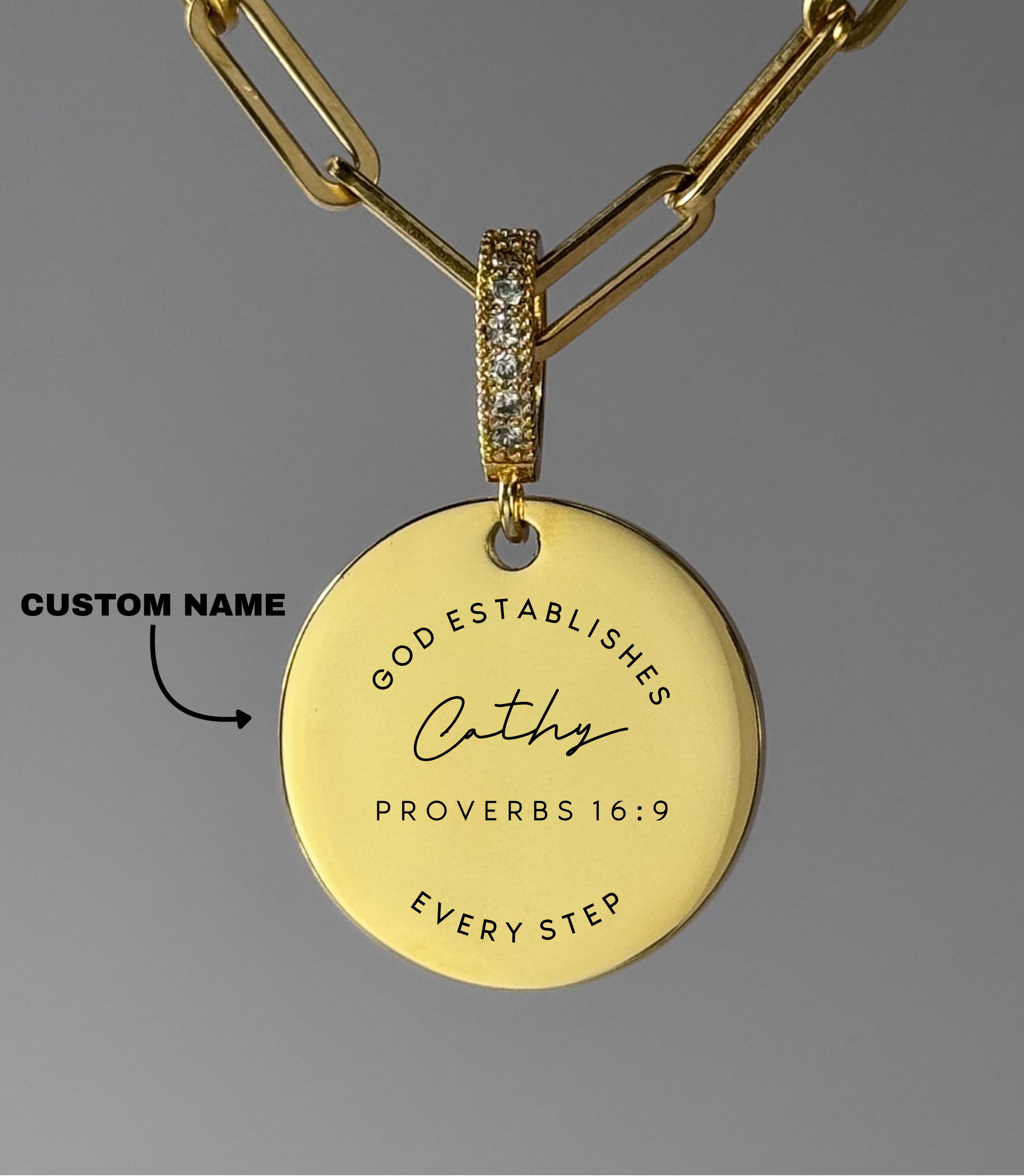 "GOD ESTABLISHES EVERY STEP" Custom Name Necklace | Proverbs 16:9