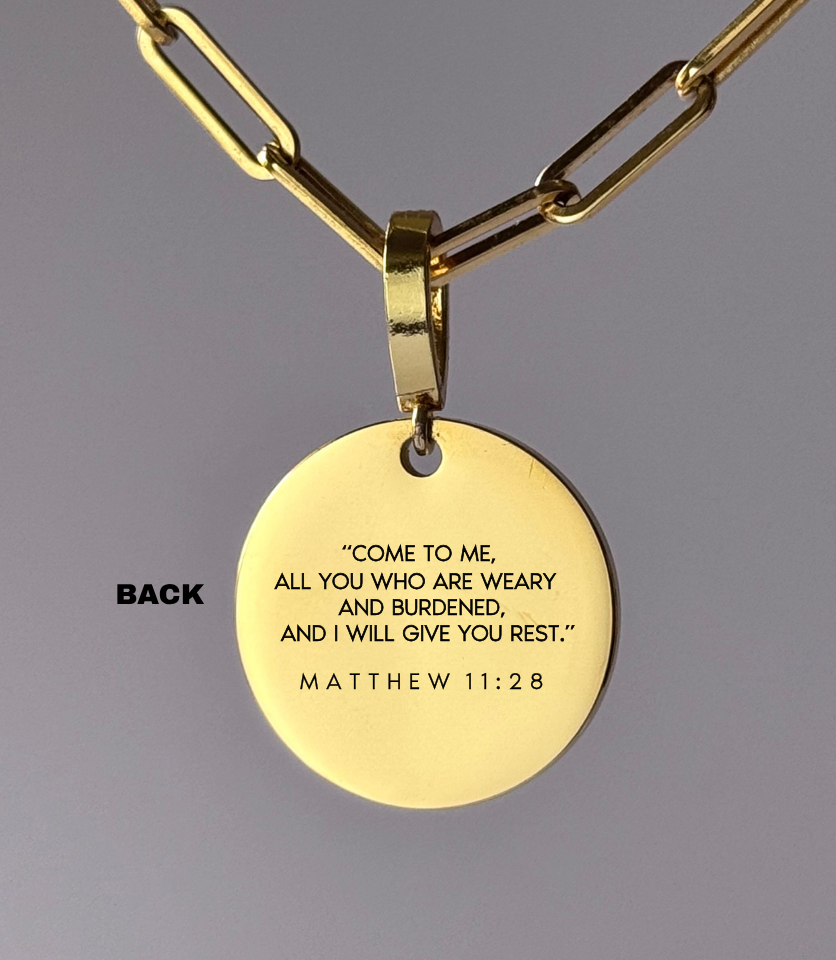"FIND PEACE BENEATH HIS WINGS" Custom Name Necklace | Matthew 11:28