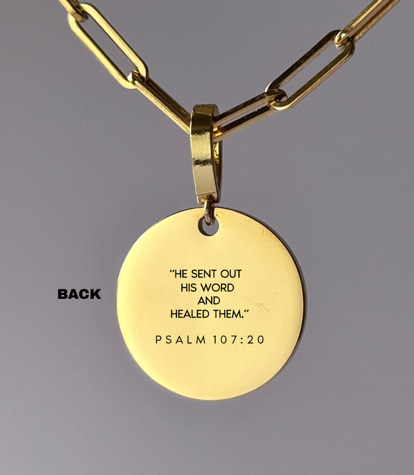 "LIFE FLOWS THROUGH HIS WORD" Custom Name Necklace | Psalm 107:20