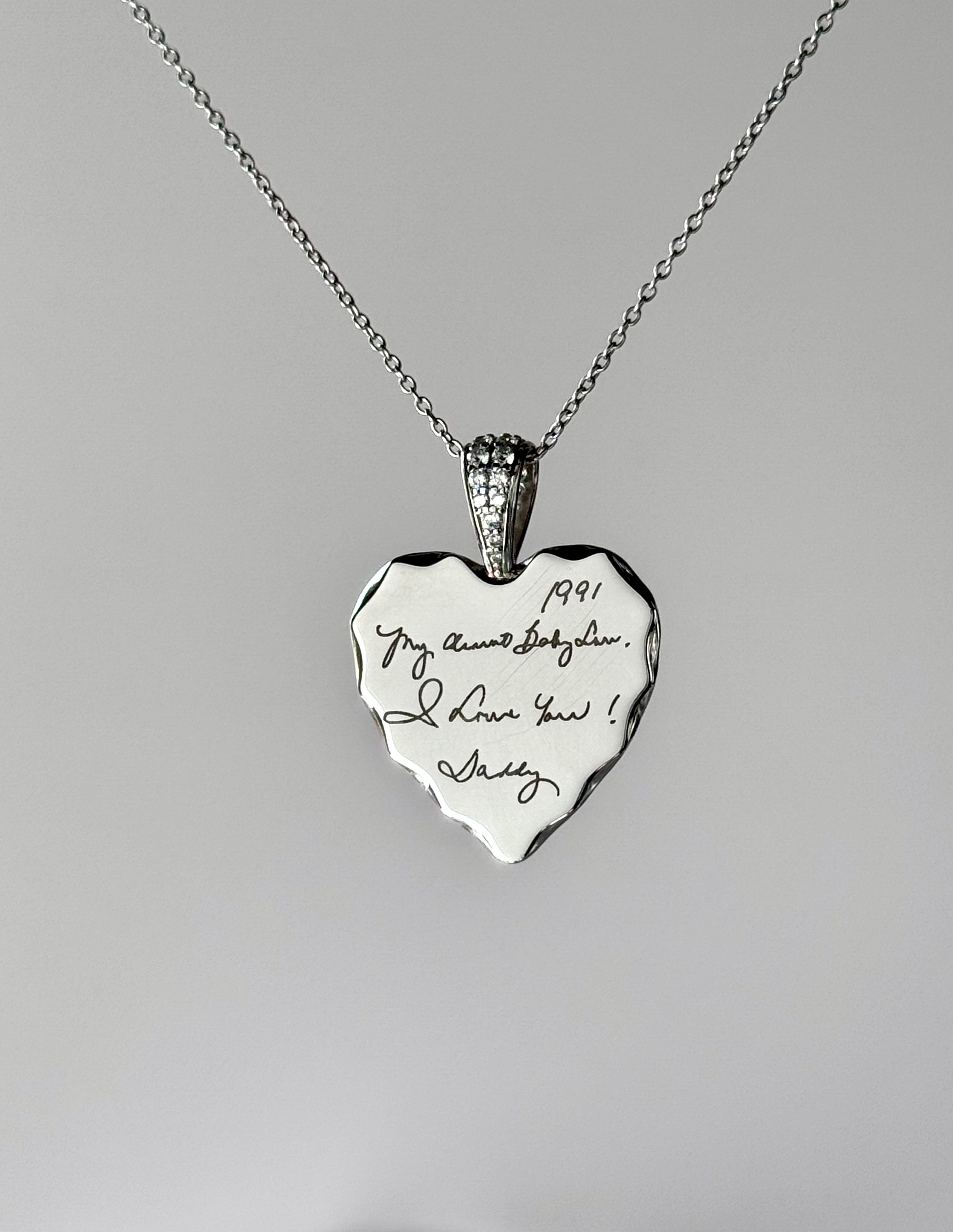 Custom Handwritten on Zircon Scalloped Heart Necklace | S925