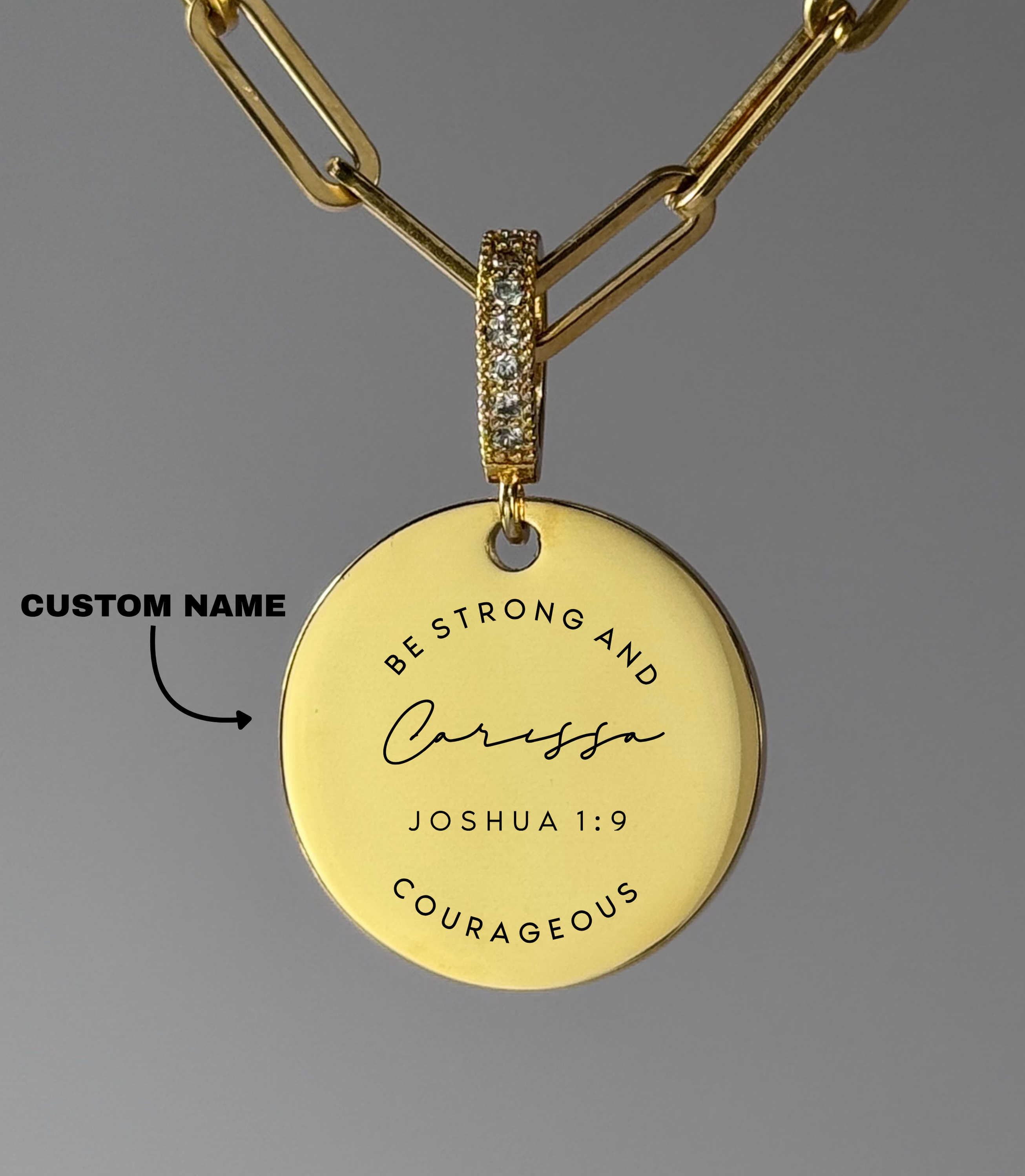 "BE STRONG AND COURAGEOUS ALWAYS" Custom Name Necklace | Joshua 1:9