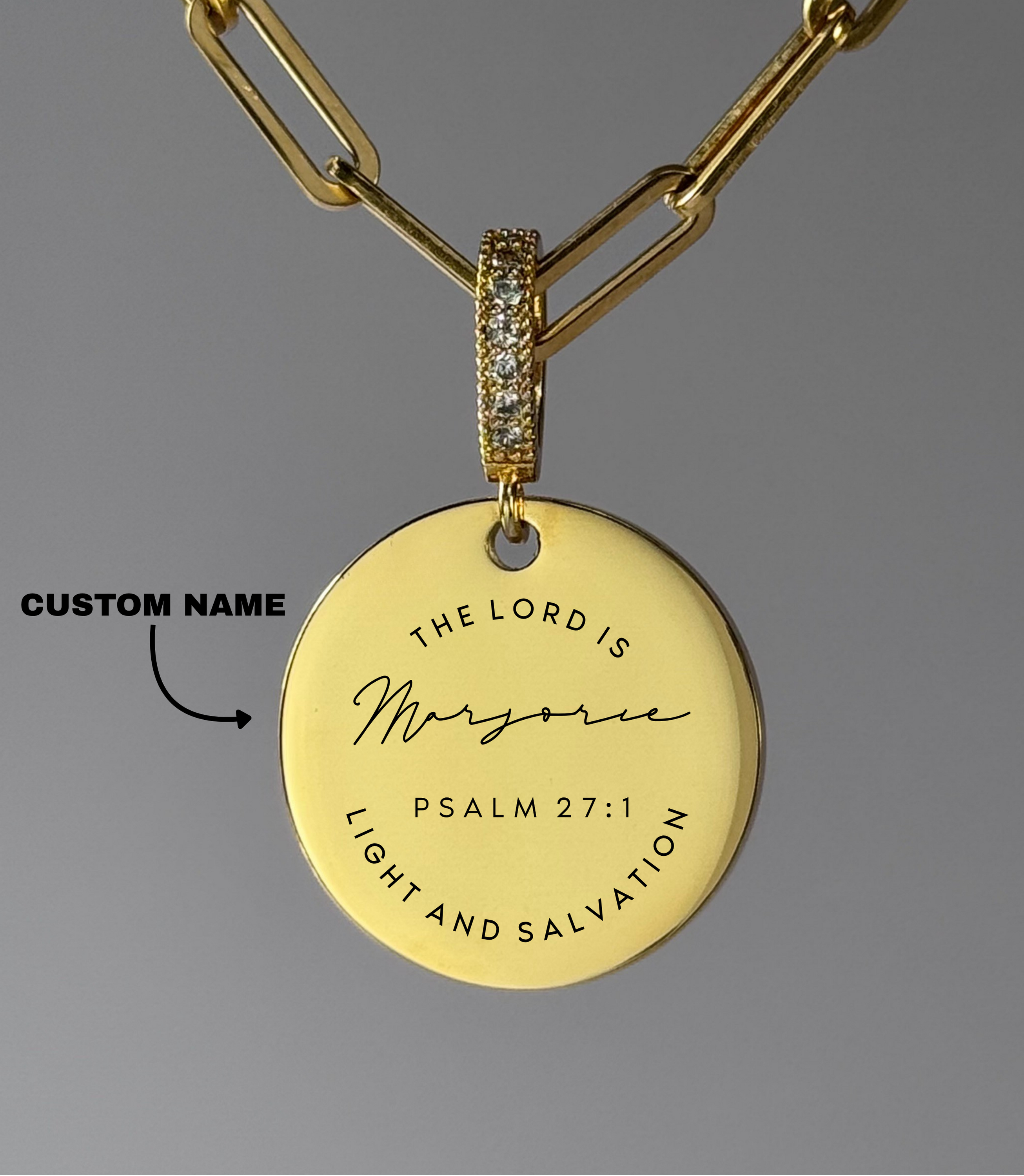 "THE LORD IS LIGHT AND SALVATION" Custom Name Necklace | Psalm 27:1