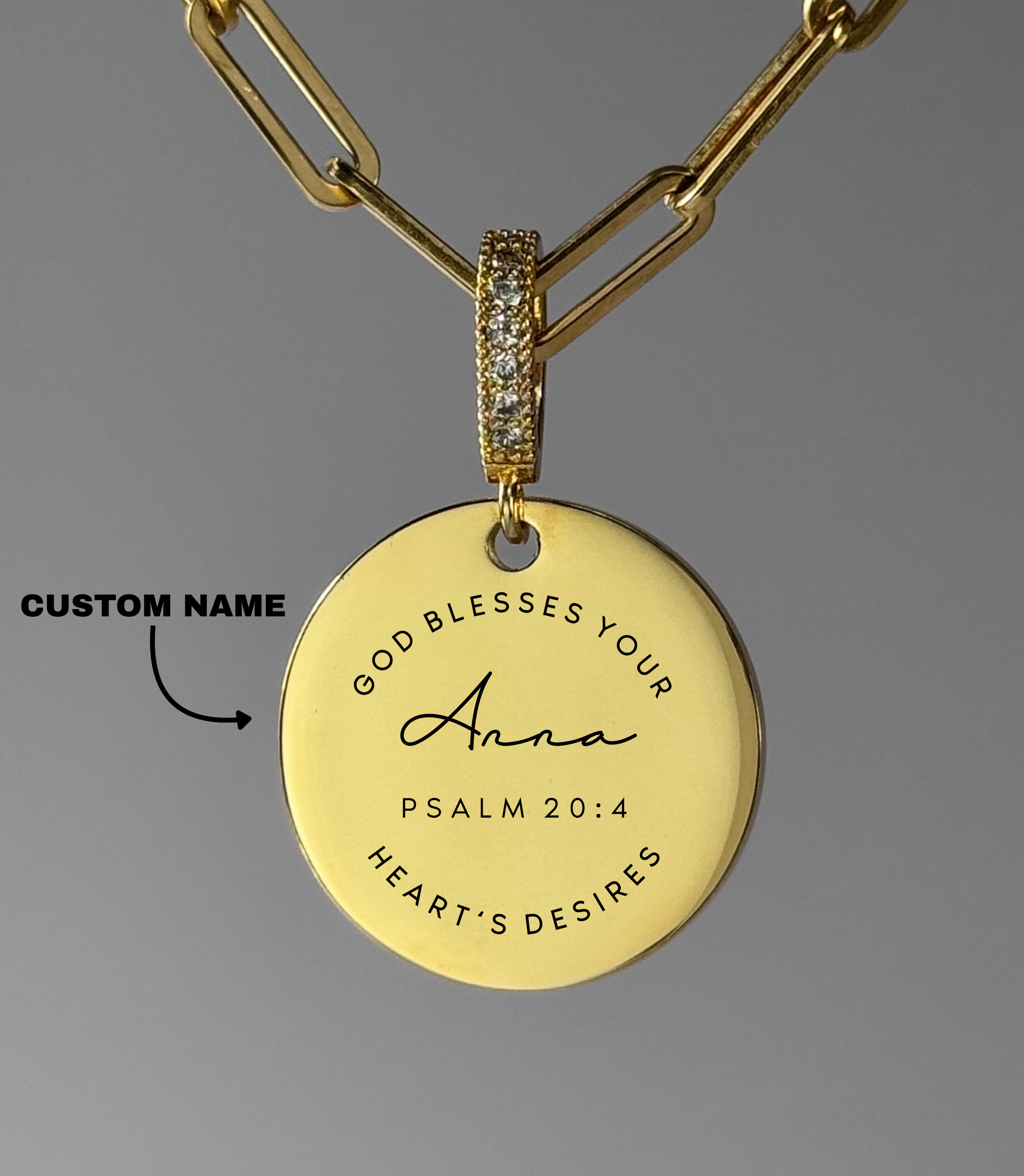 "God Blesses Your Heart's Desires" Custom Name Necklace | Psalm 20:4