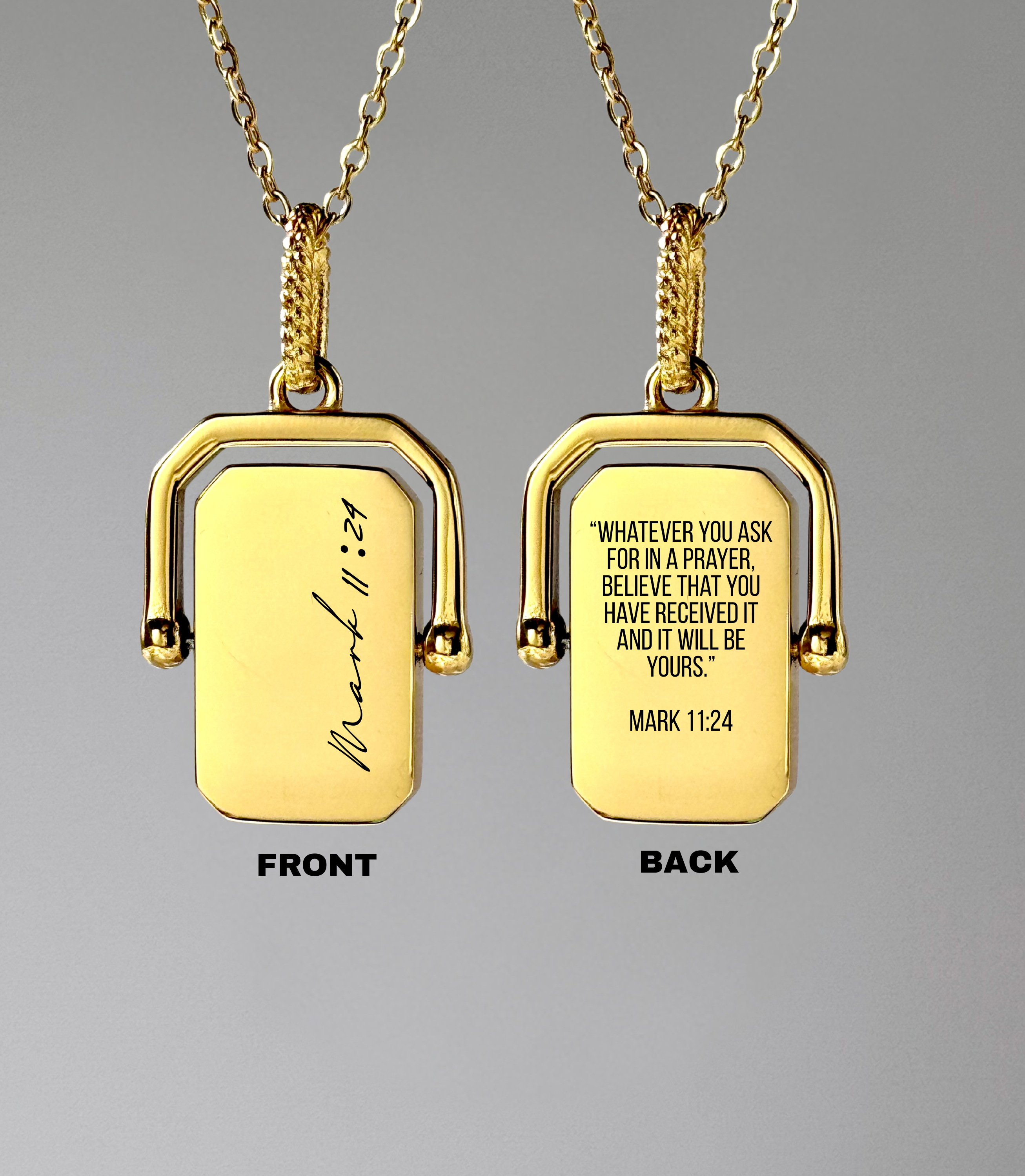 Mark 11:24 Rotating Rectangle Pendant Necklace