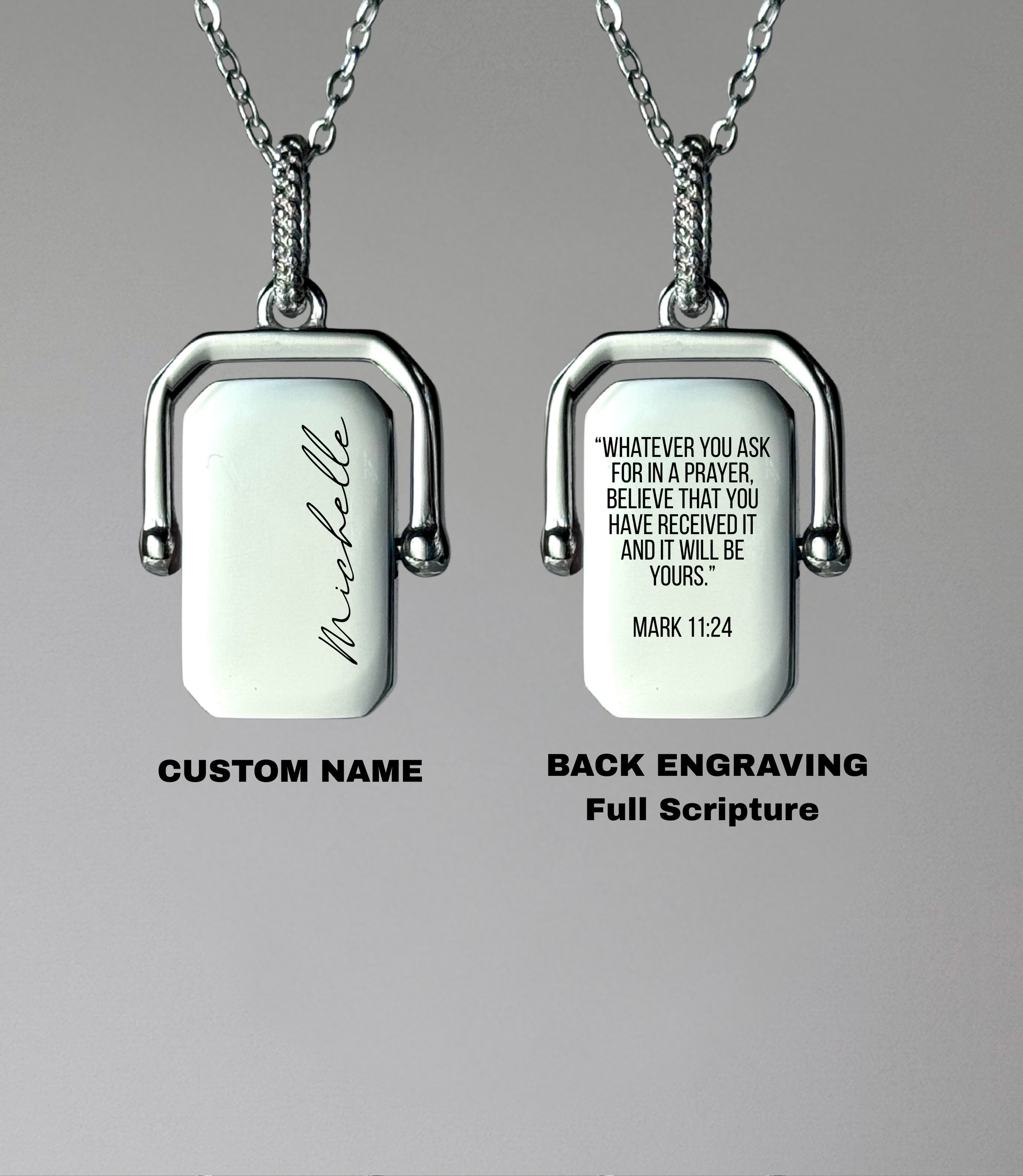 Personalized Rotating Scripture Rectangle Necklace