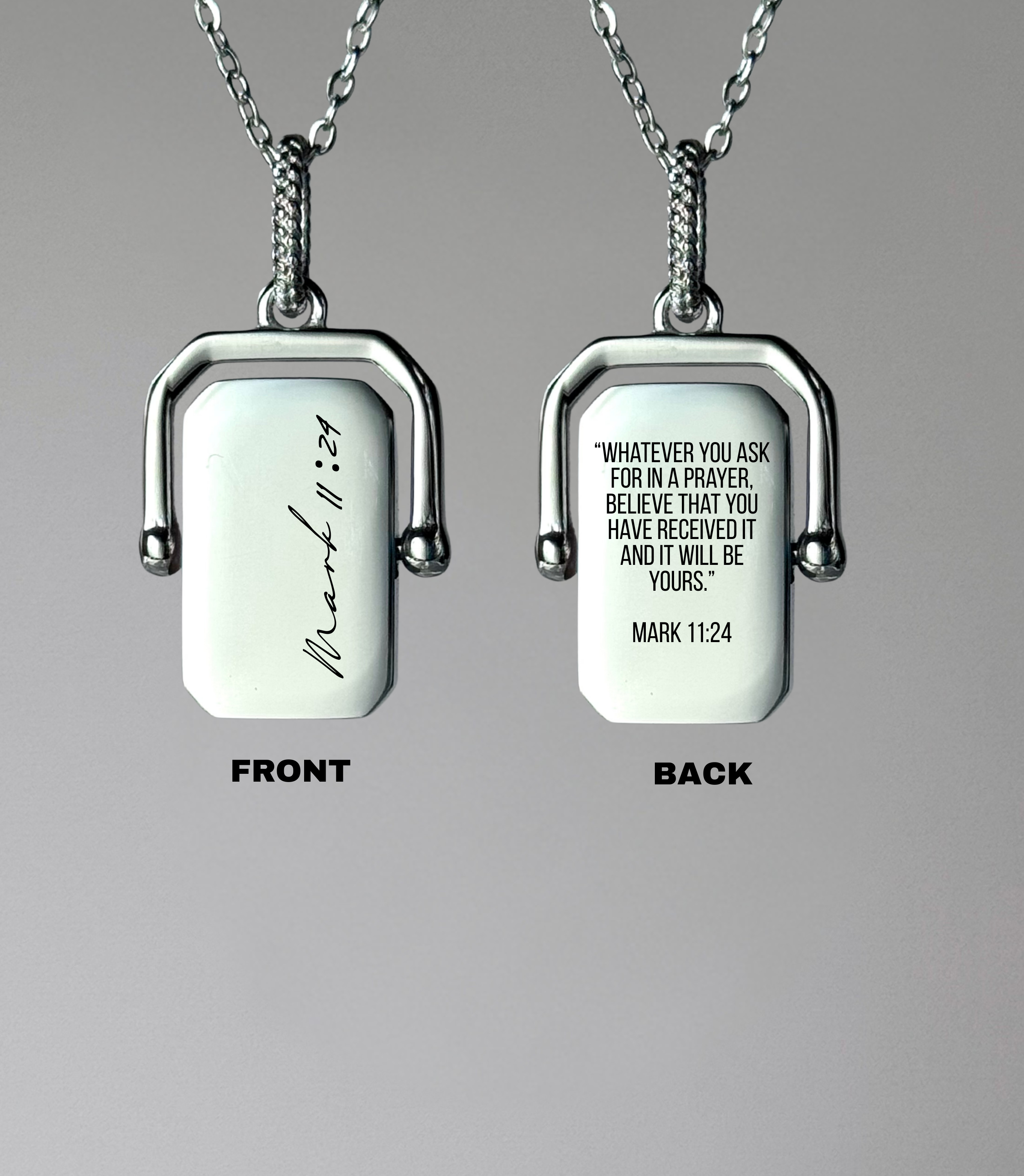 Mark 11:24 Rotating Rectangle Pendant Necklace