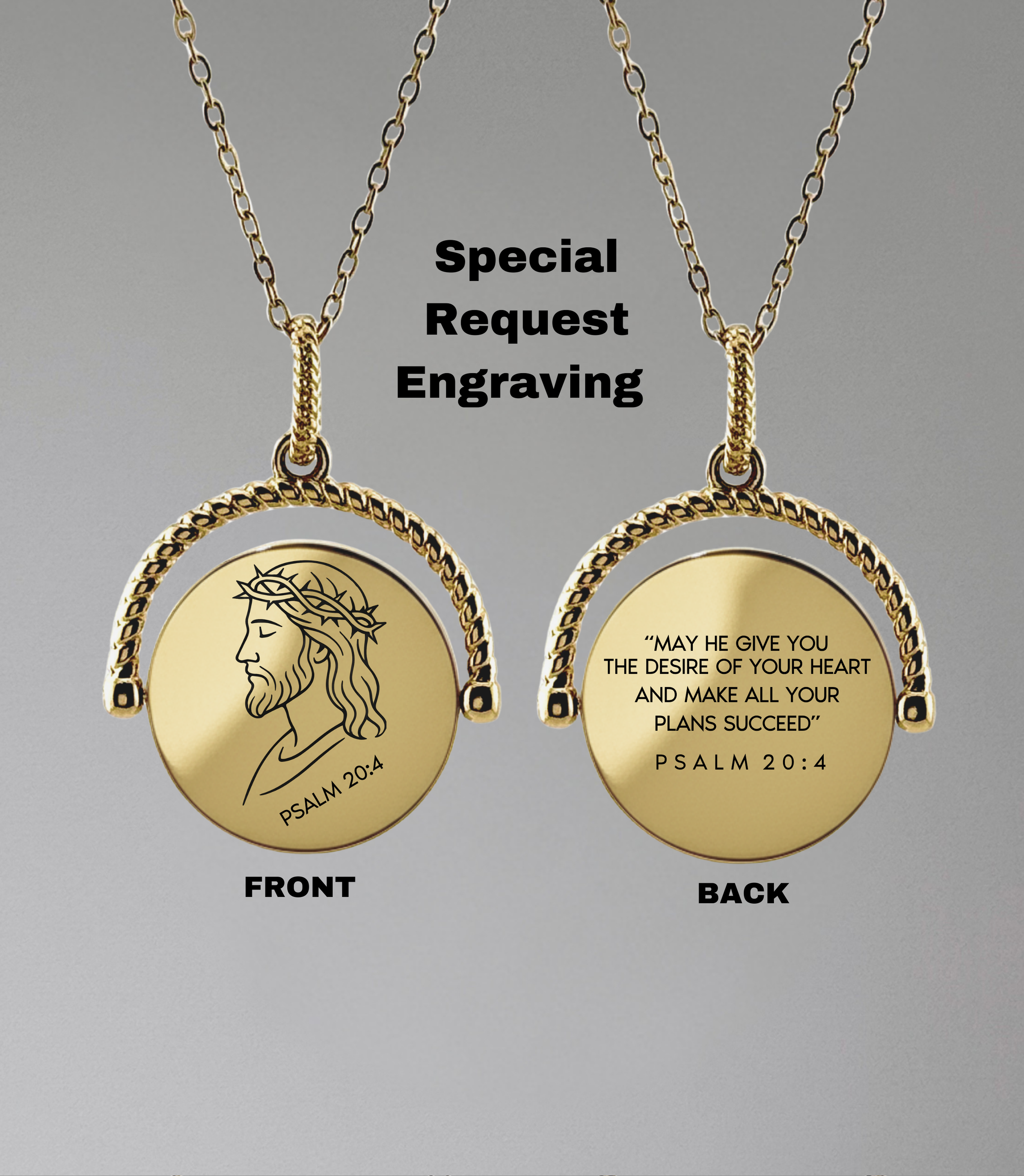 CUSTOM SCRIPTURE Rotating Round Pendant Necklace